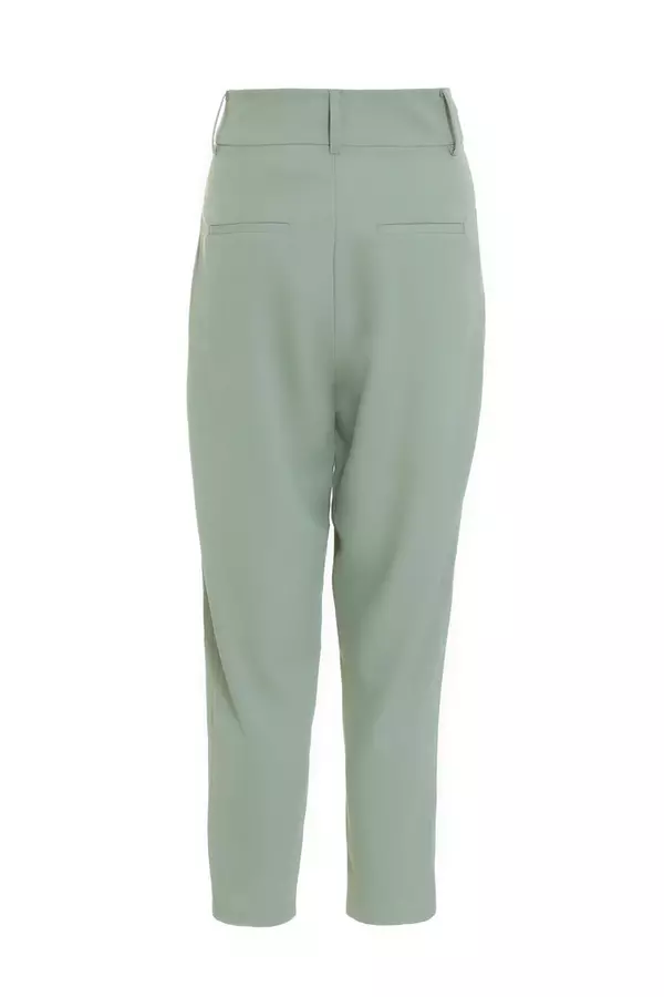 Khaki High Waisted Tapered Trousers