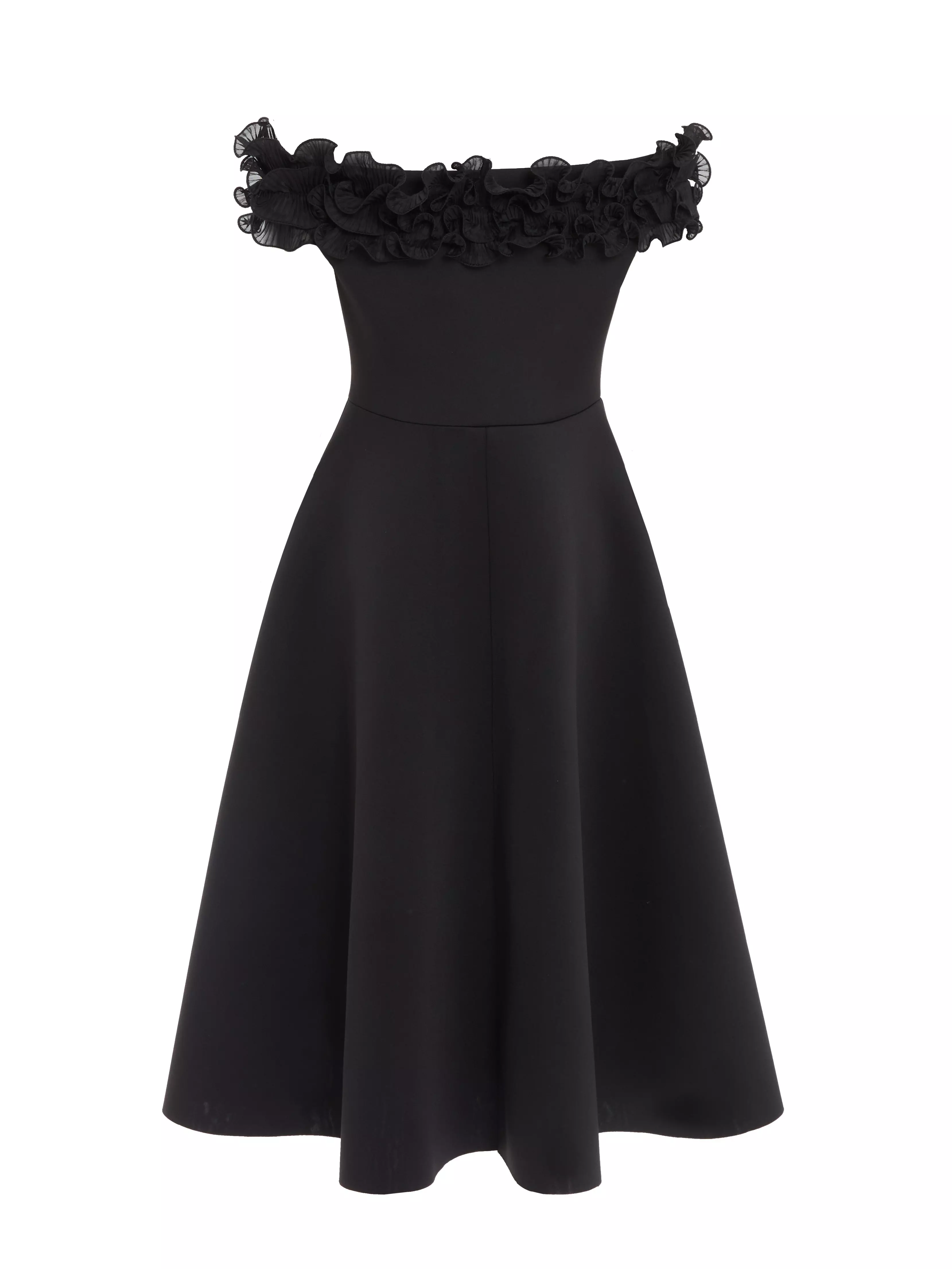 Black Frill Bardot Skater Dress