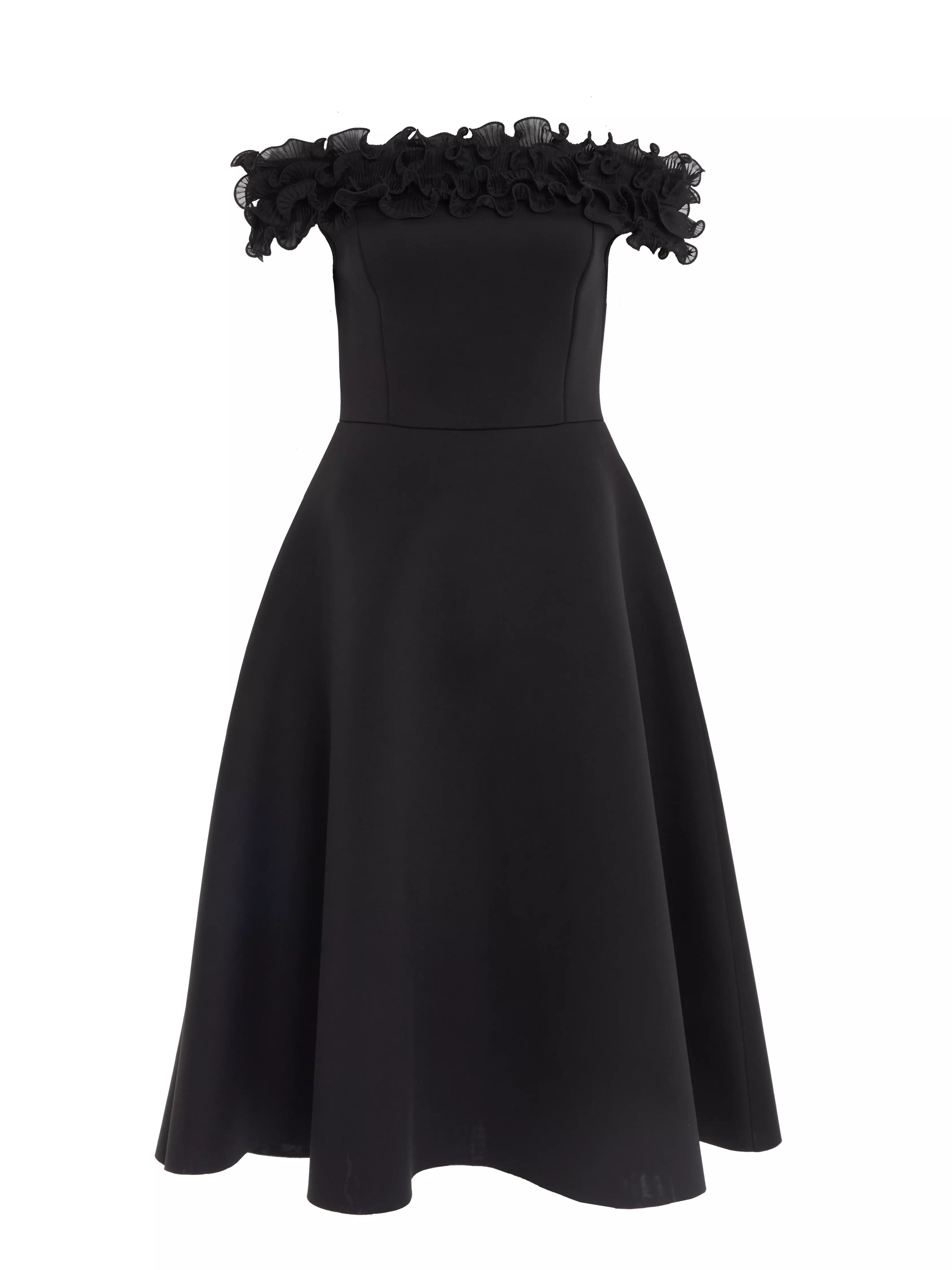 Black Frill Bardot Skater Dress