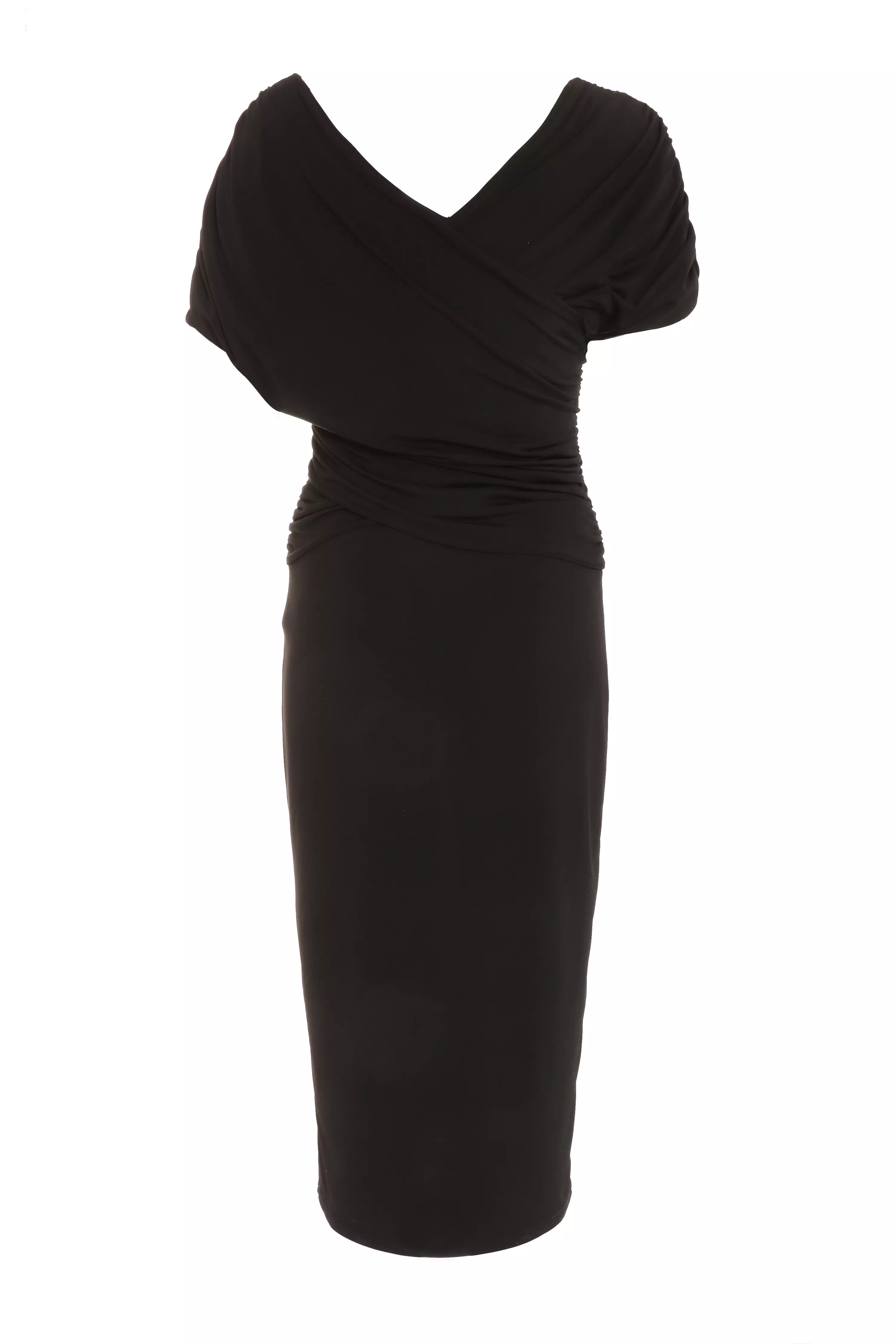 Black Wrap Top Ruched Midi Dress