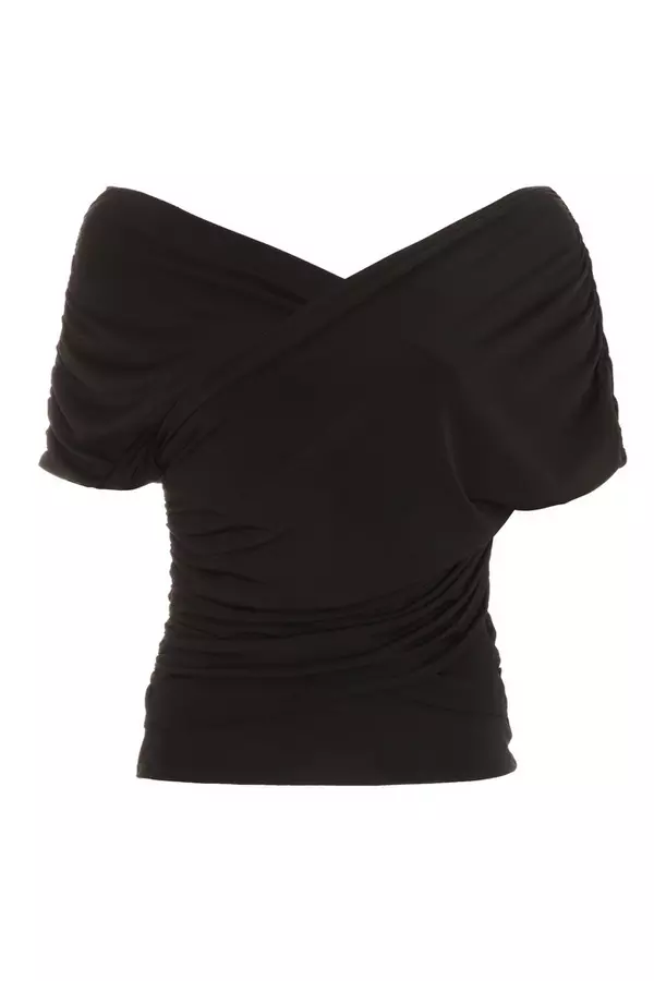 Black Ruched Wrap Top