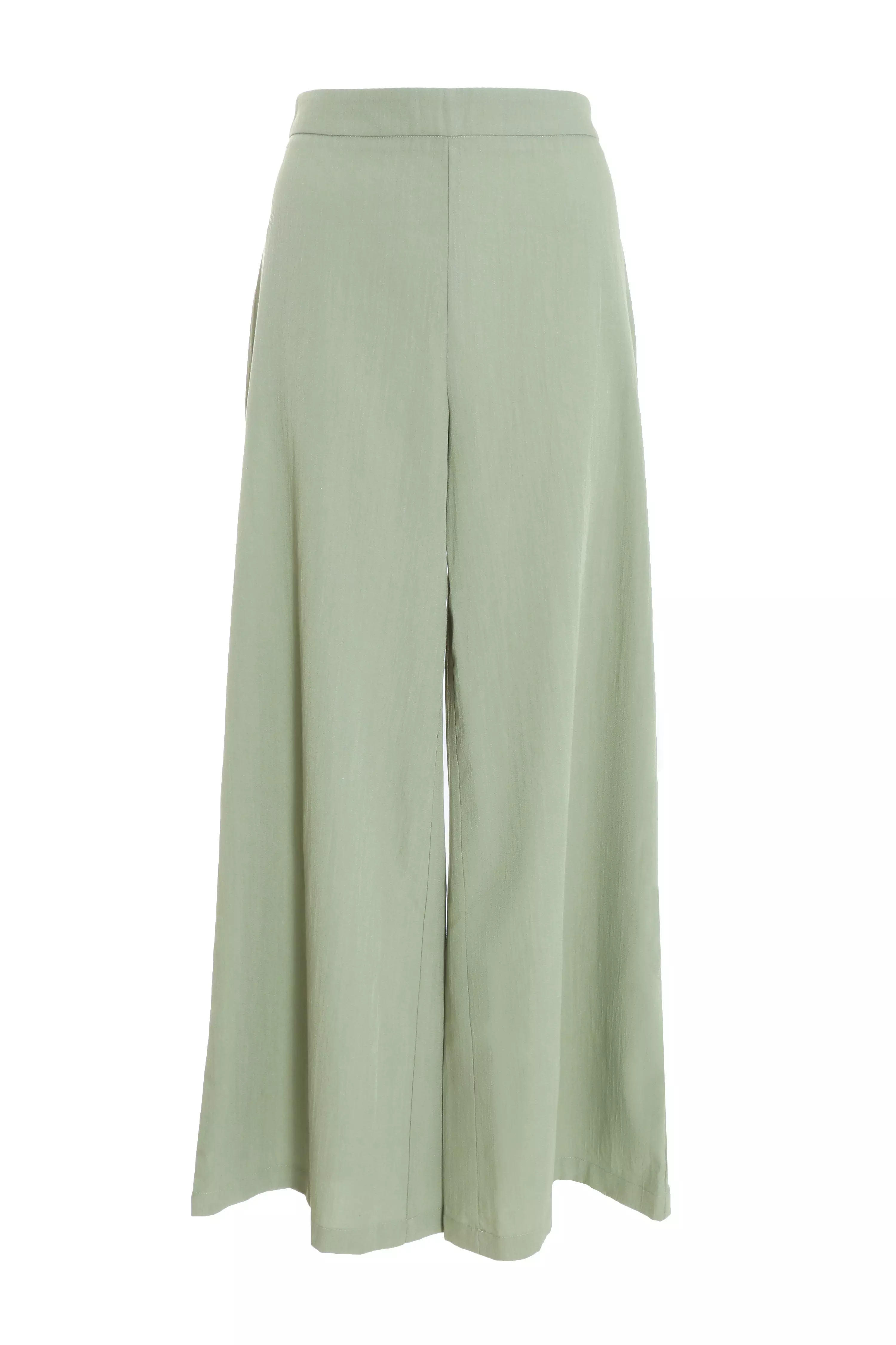 Khaki Linen Wide Leg Trousers