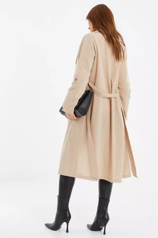 Stone Linen Look Trench Jacket