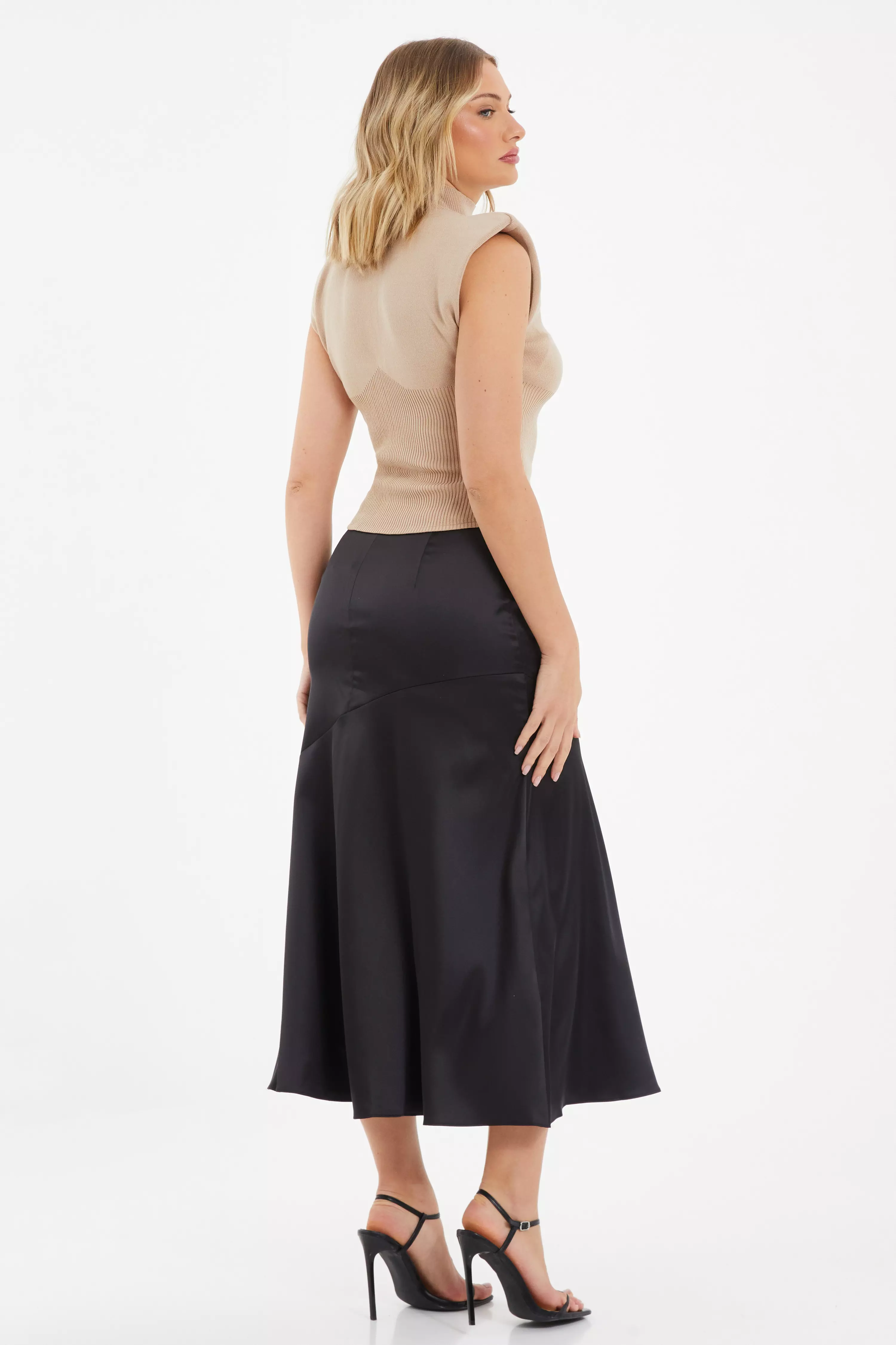 Black Satin Midaxi Skirt QUIZ Clothing