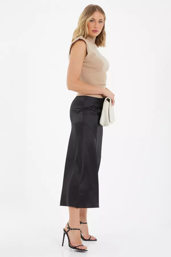 Black Satin Midaxi Skirt