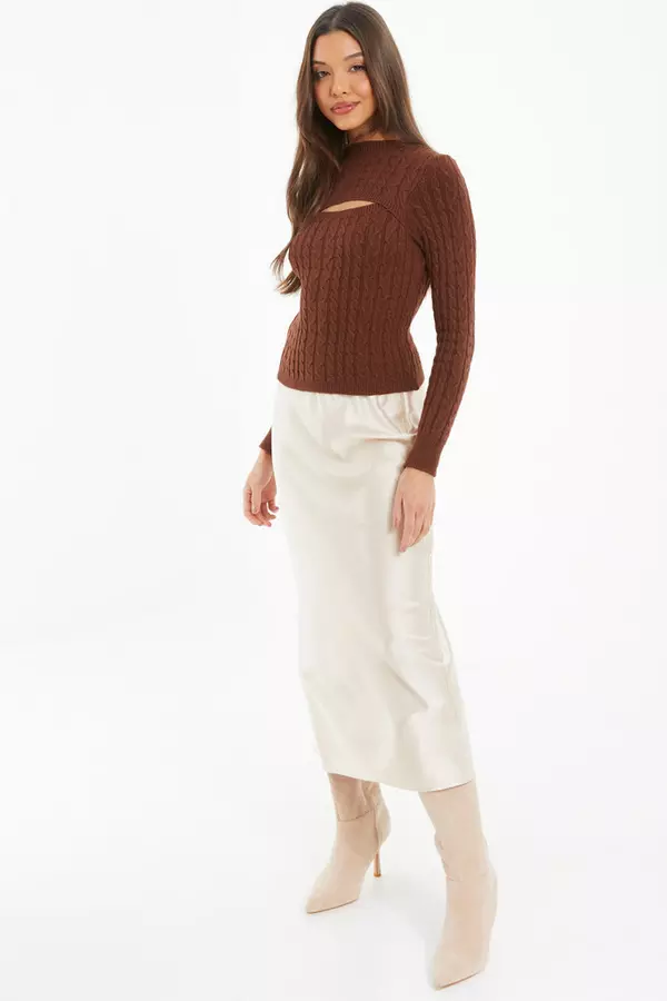 Brown Knit Cut Out Jumper
