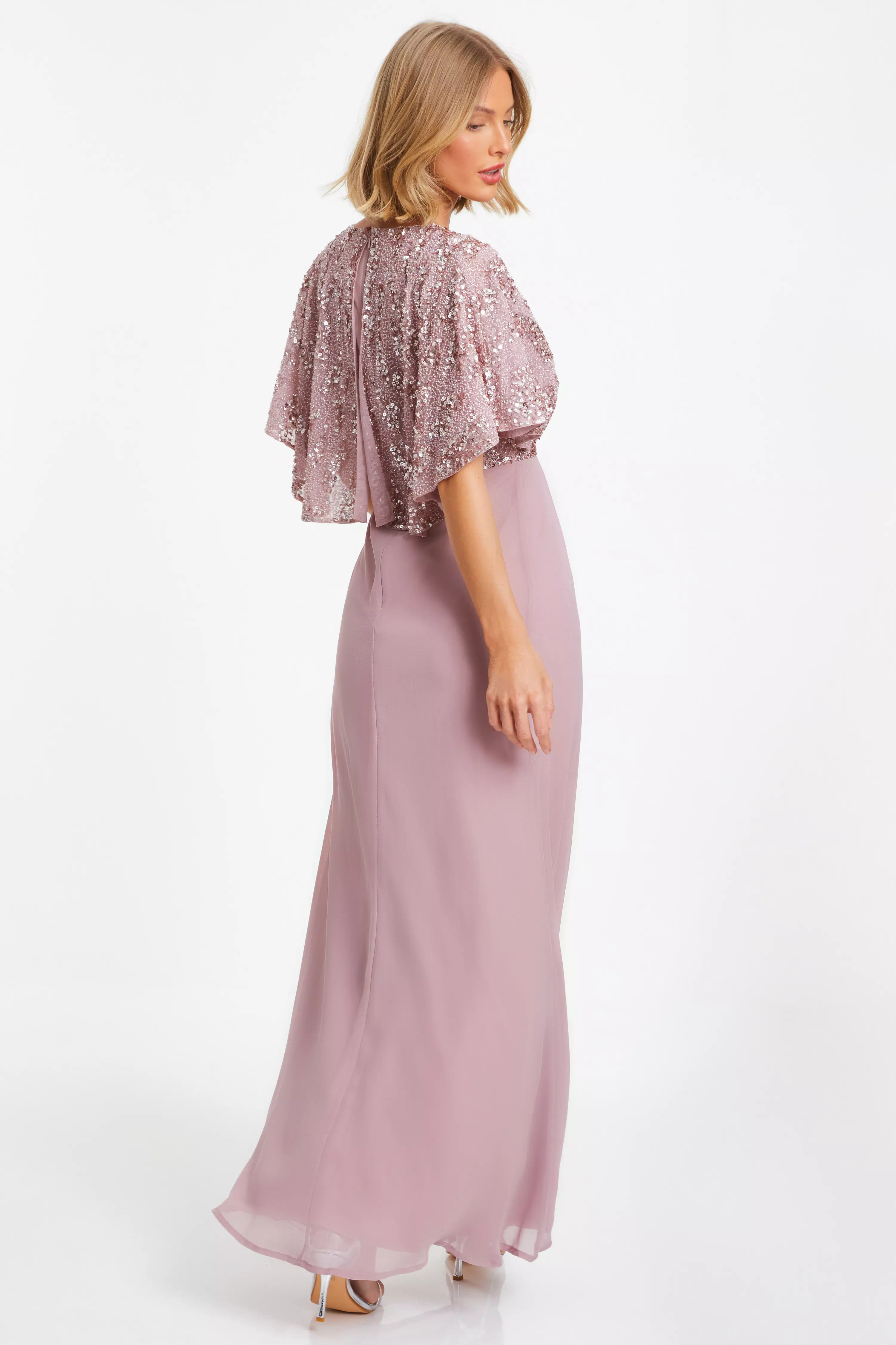 Pink Chiffon Embellished Maxi Dress