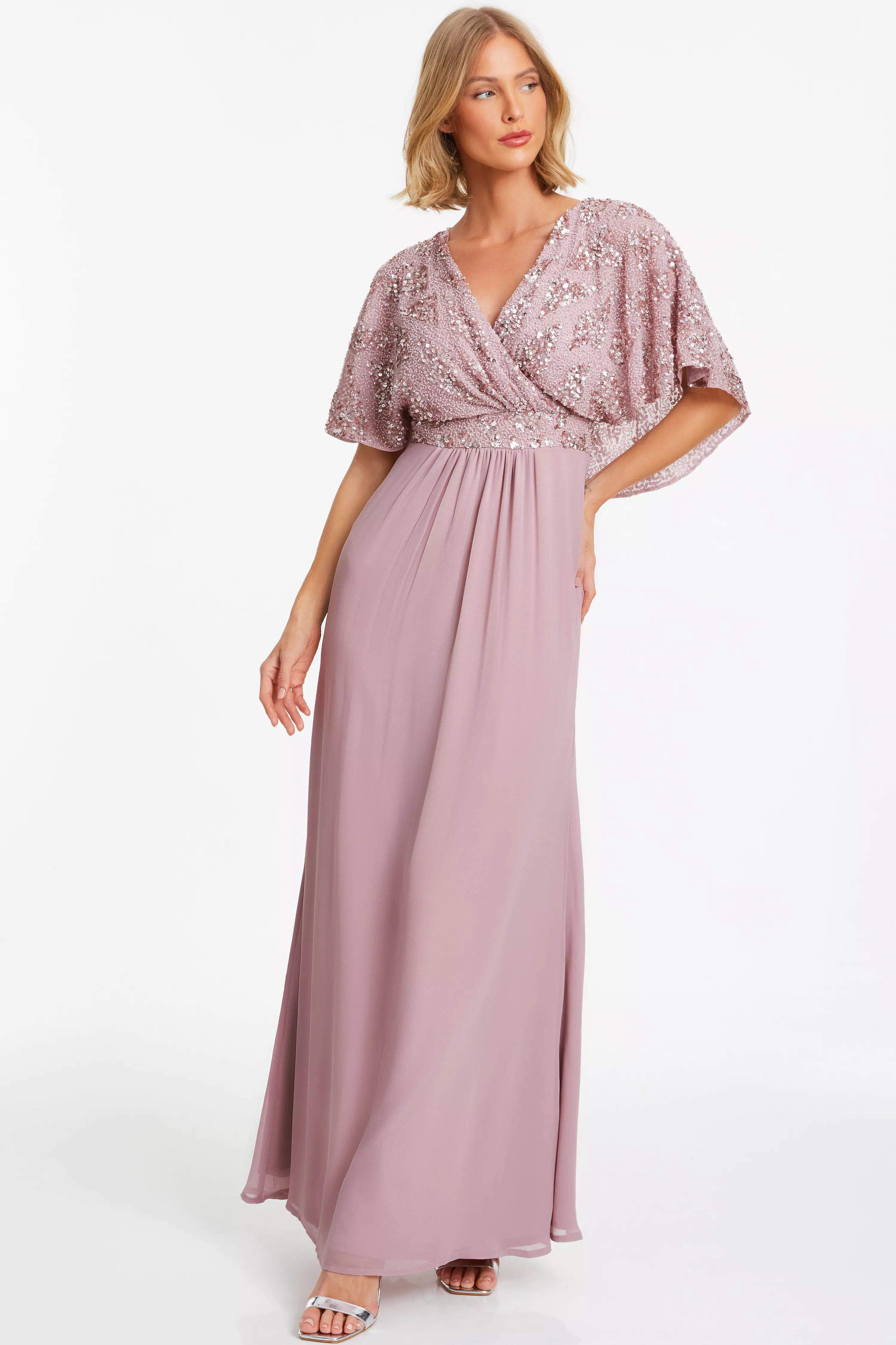 Pink Chiffon Embellished Maxi Dress