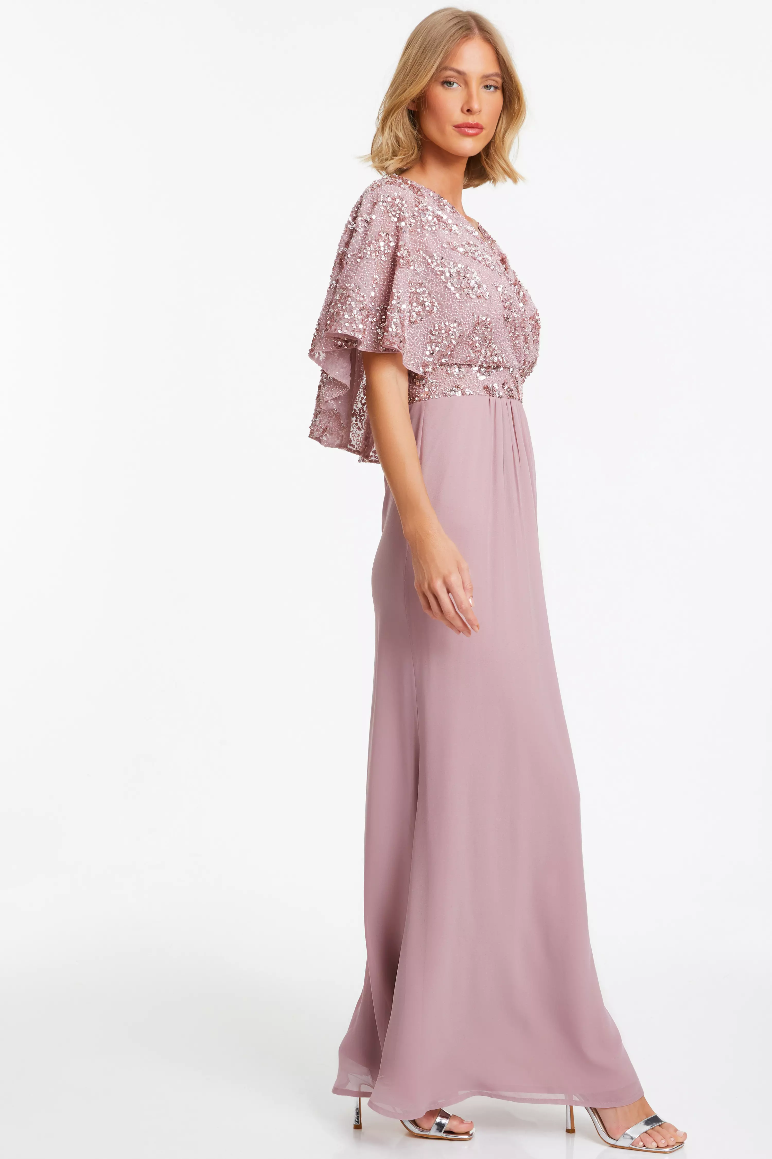 Pink Chiffon Embellished Maxi Dress