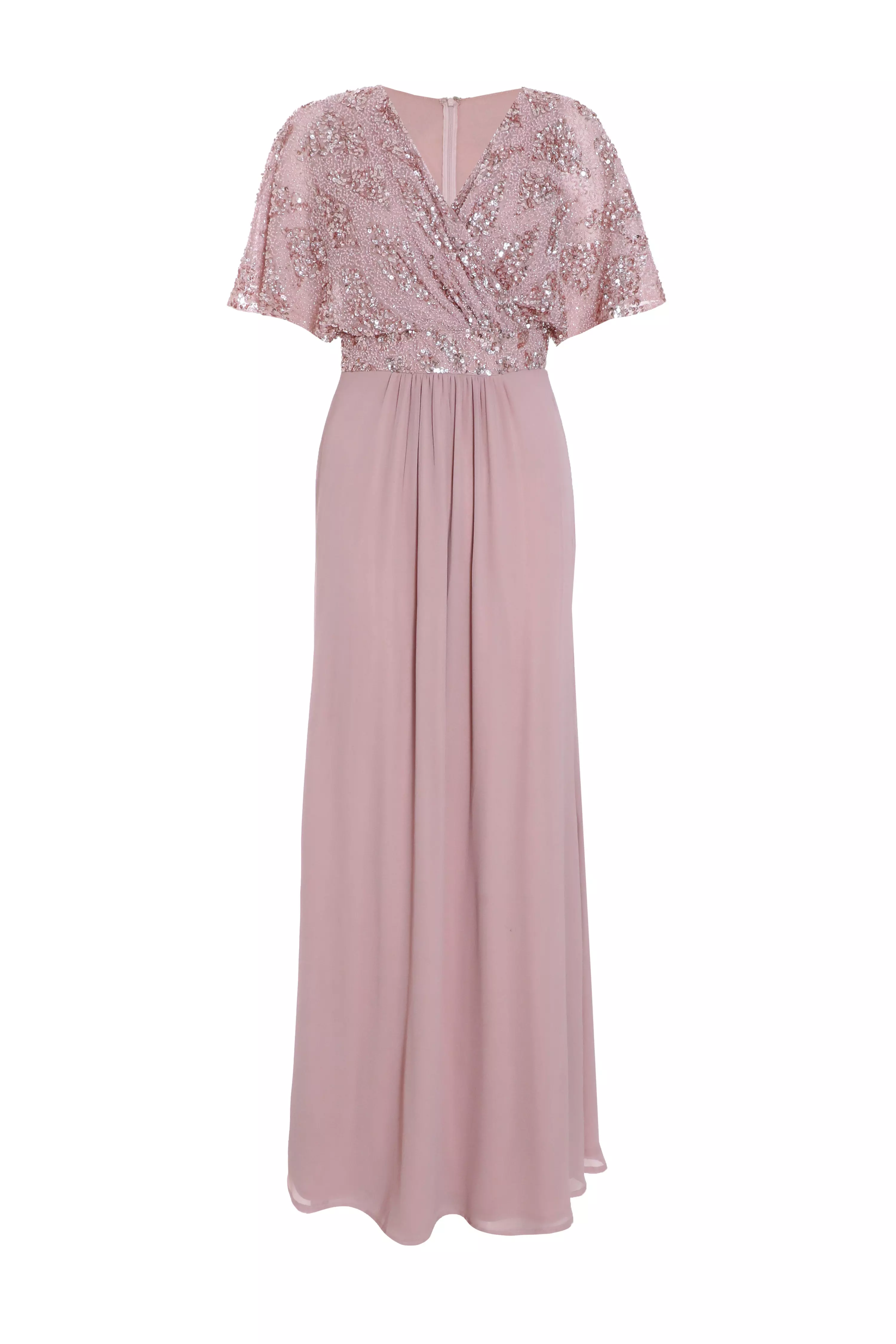 Pink Chiffon Embellished Maxi Dress