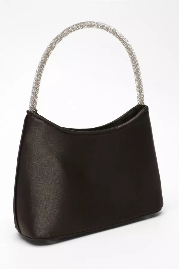 Black Satin Diamante Handle Bag