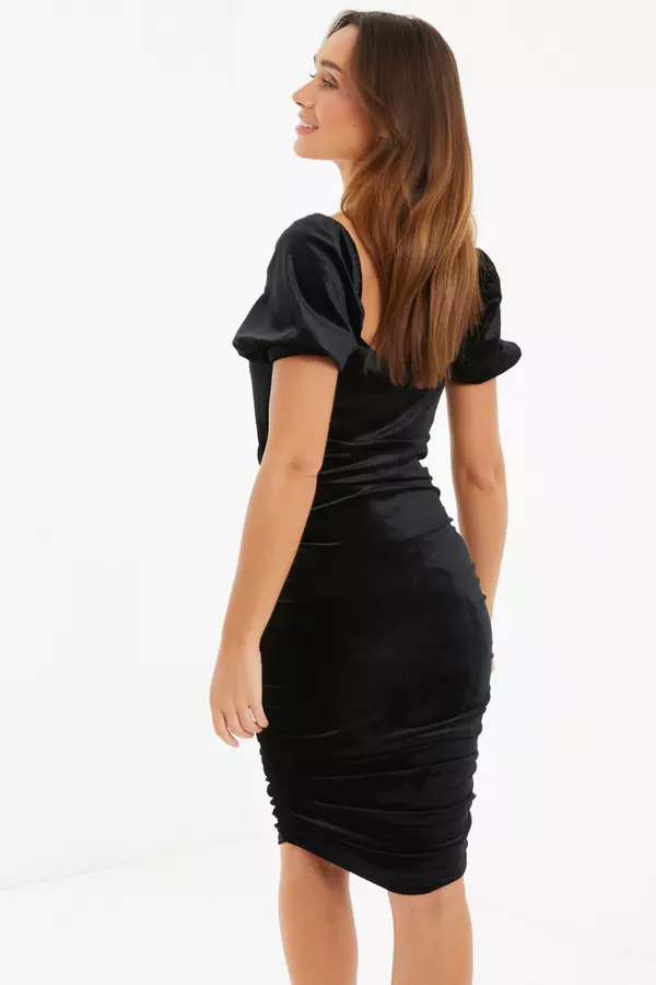 Black Velvet Puff Sleeve Mini Dress