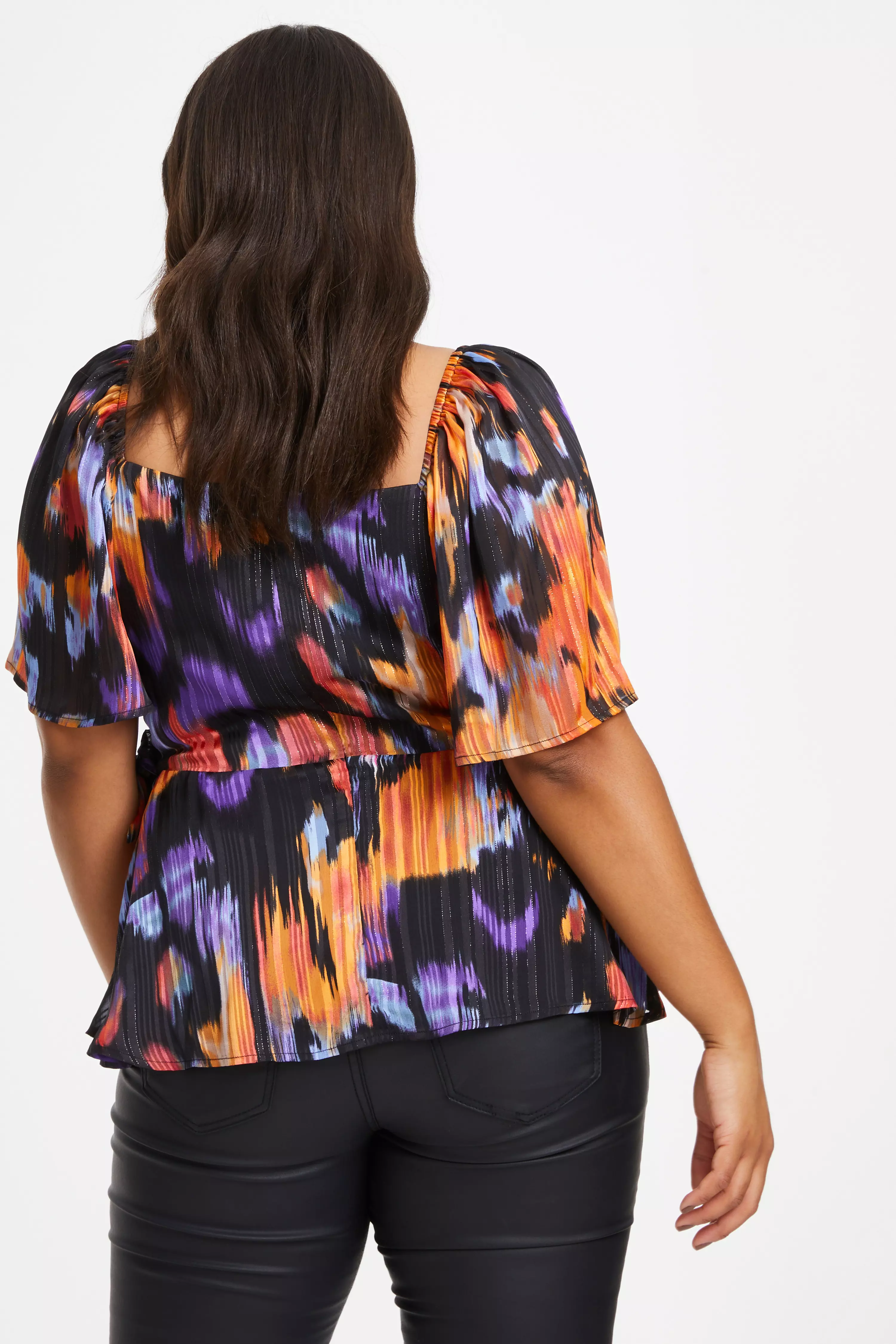 Curve Black Smudge Print Wrap Top