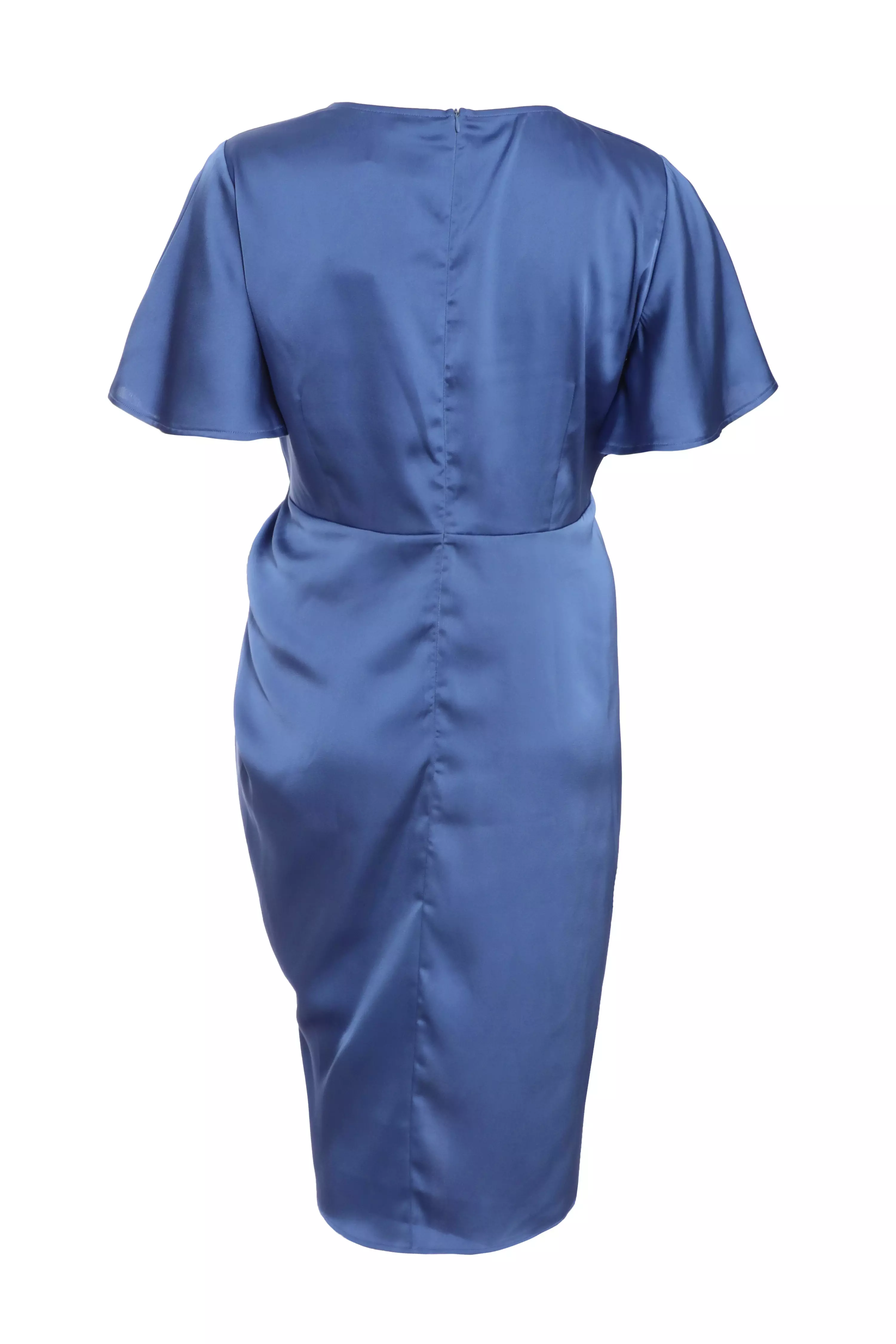 Curve Blue Satin Wrap Midi Dress