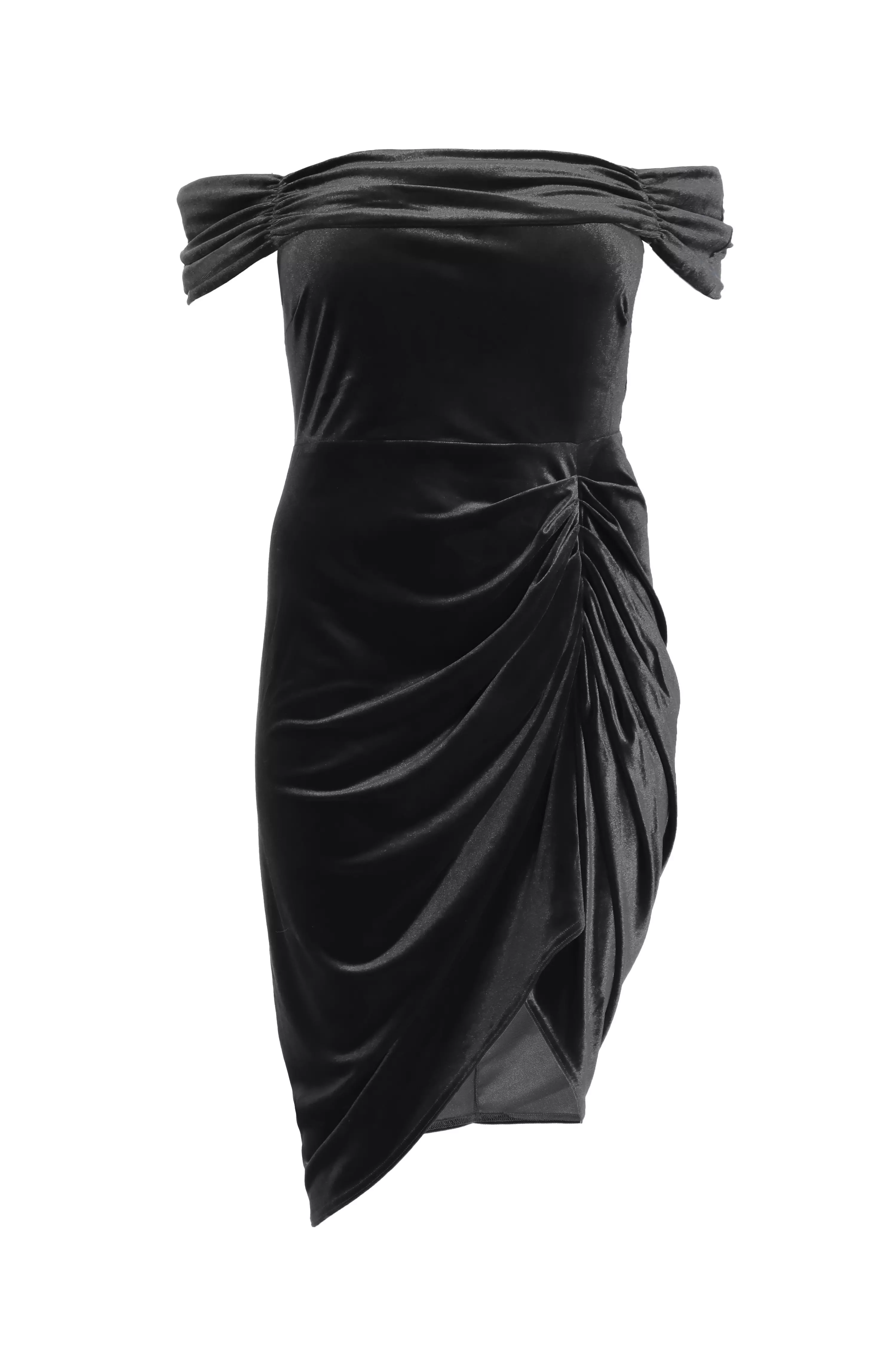Curve Black Velvet Ruched Midi Dress