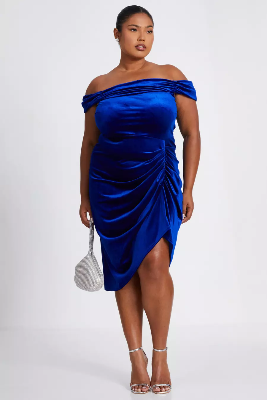 Blue velvet ruched dress best sale