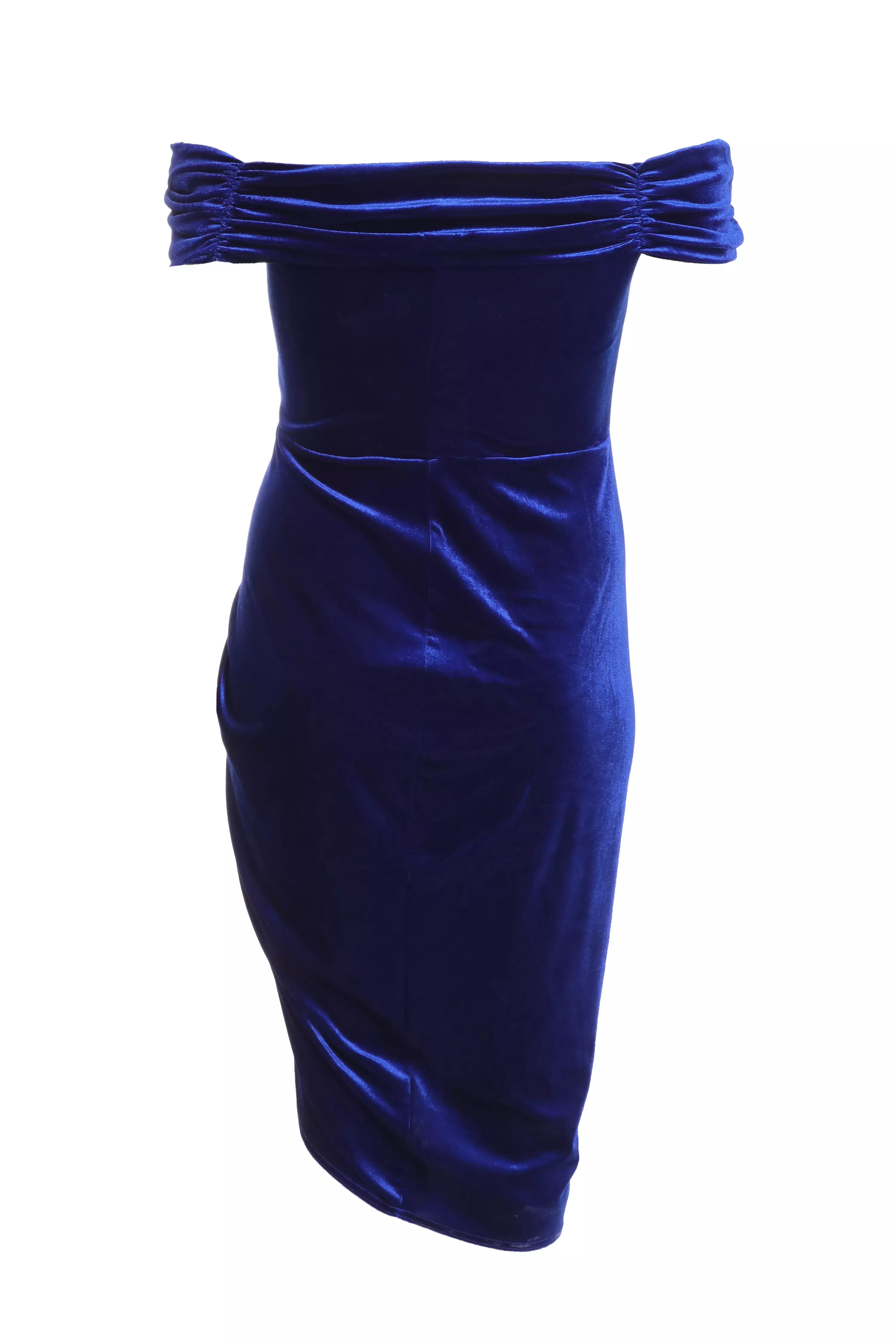 Curve Royal Blue Velvet Ruched Midi Dress