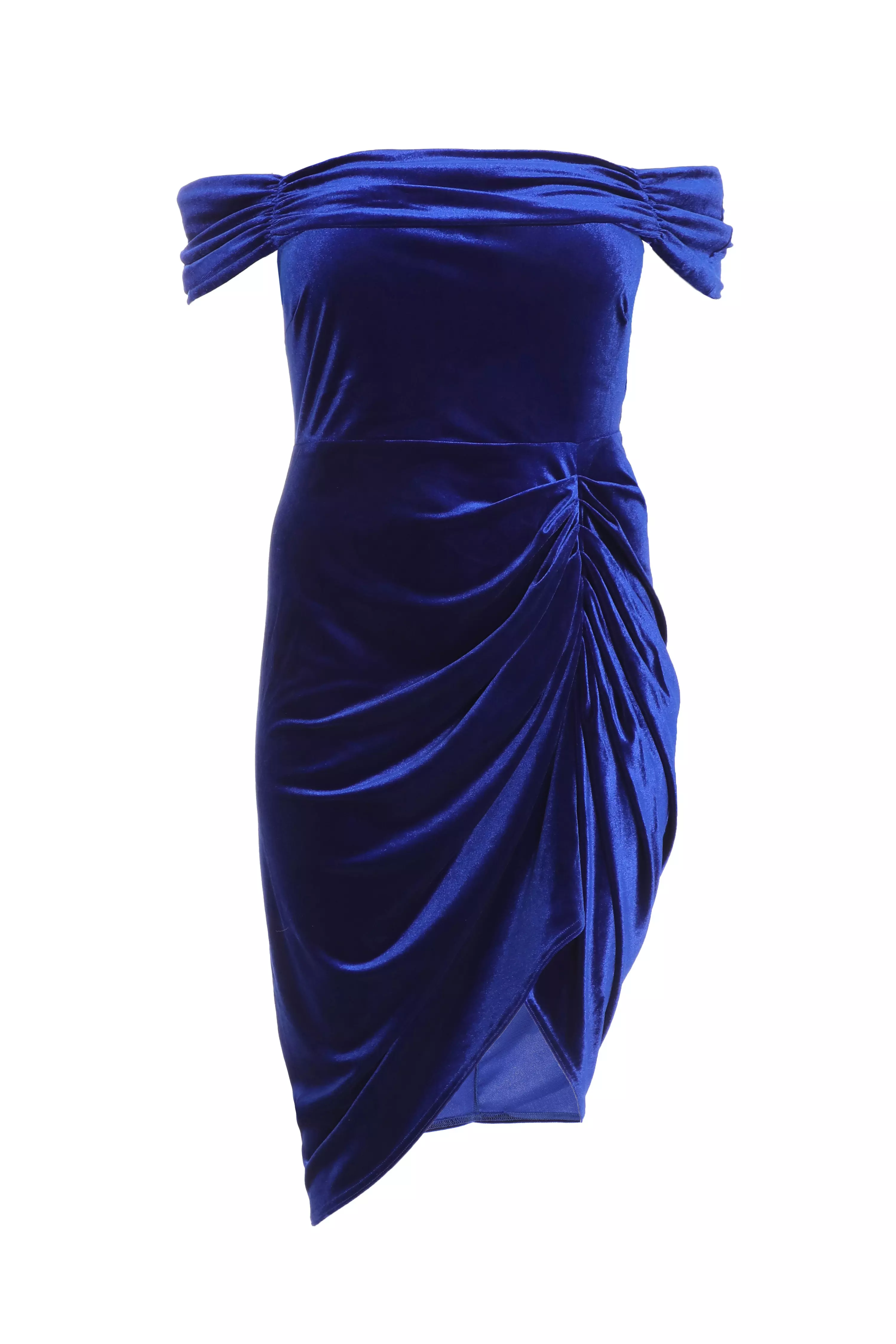 Curve Royal Blue Velvet Ruched Midi Dress