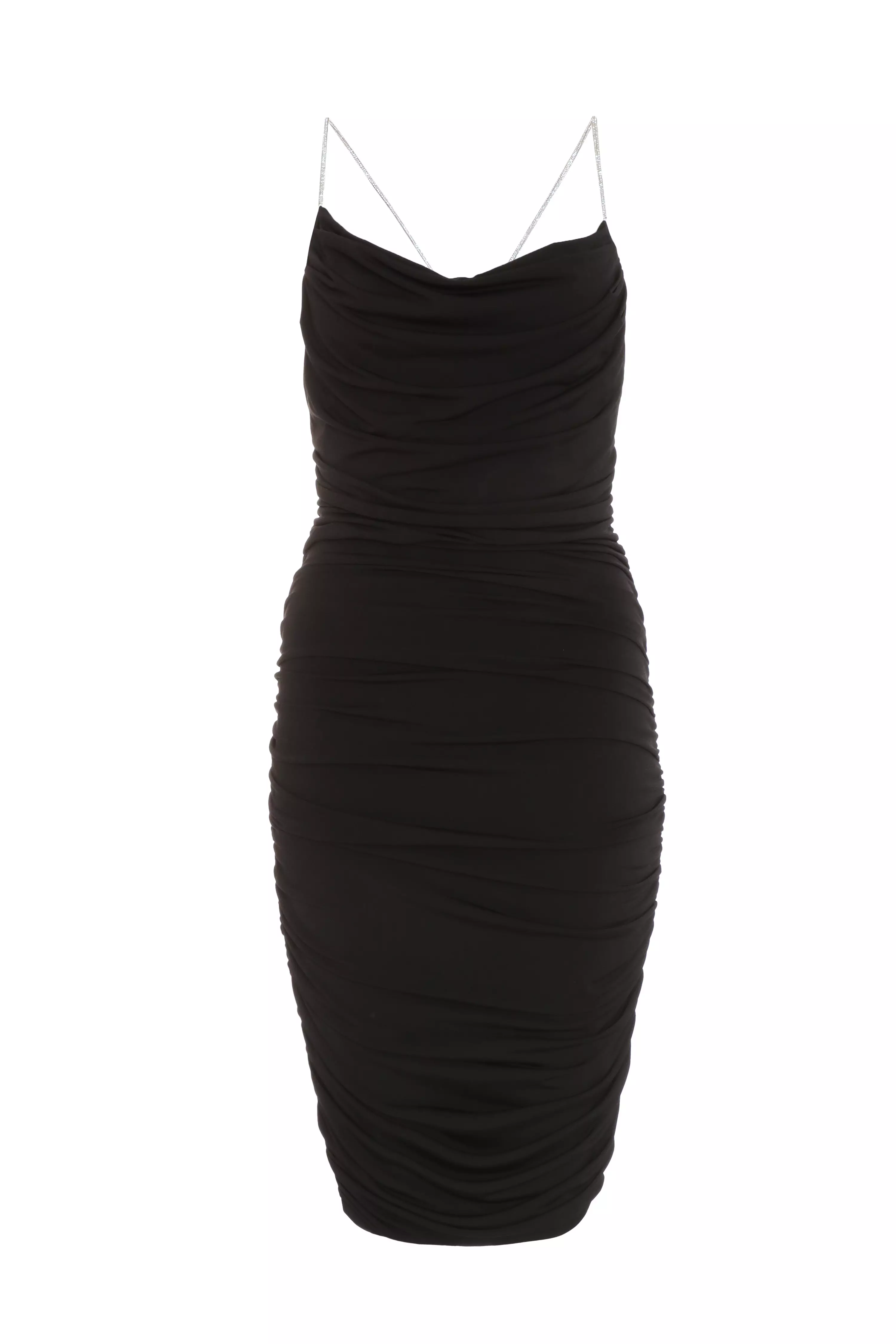 Black Diamante Strap Bodycon Mini Dress