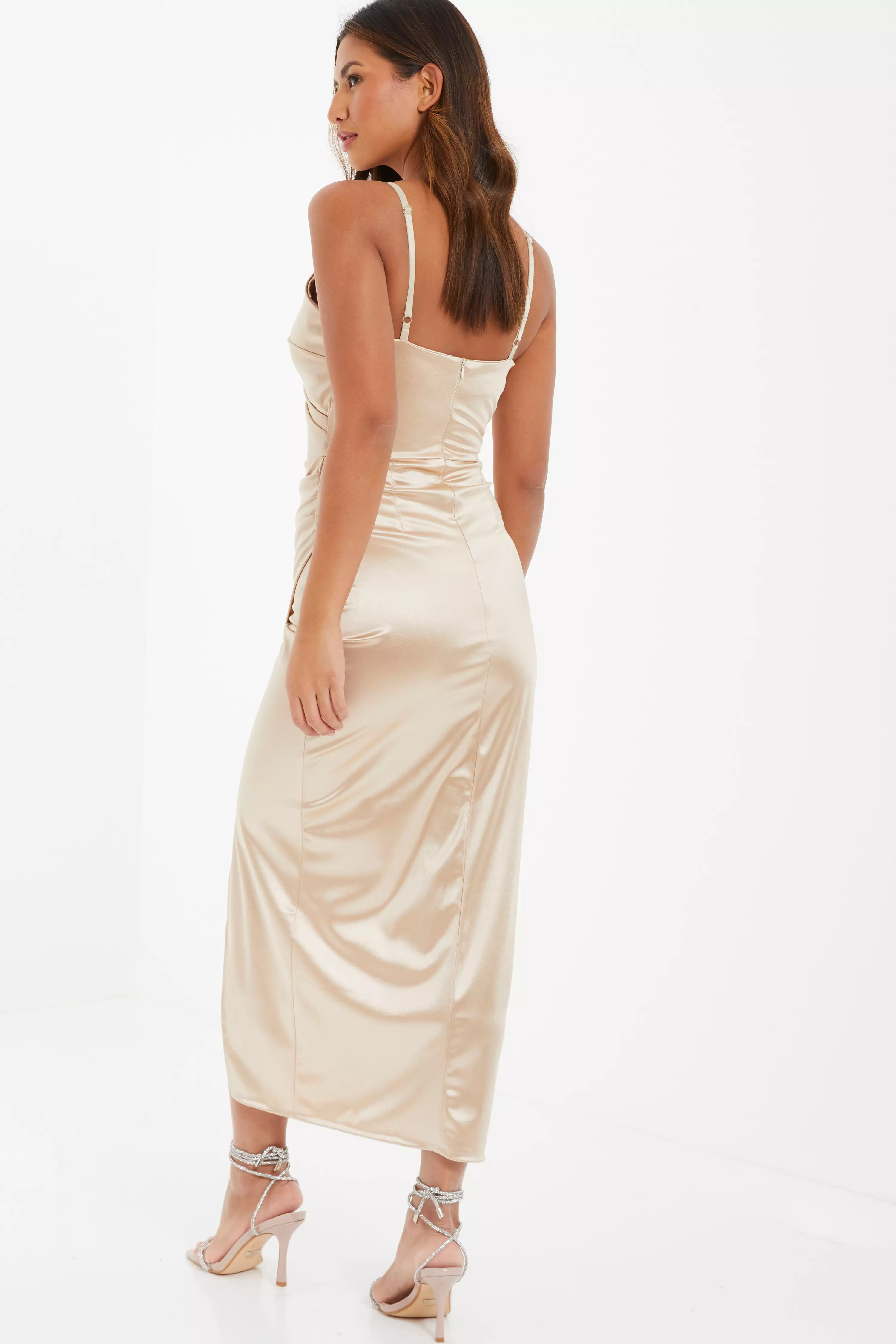 Champagne Wrap Ruched Maxi Dress