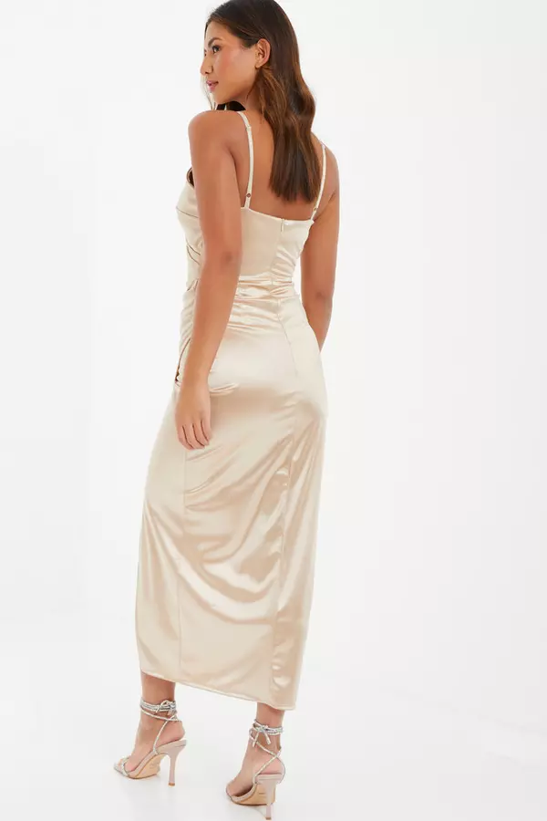 Champagne Wrap Ruched Maxi Dress