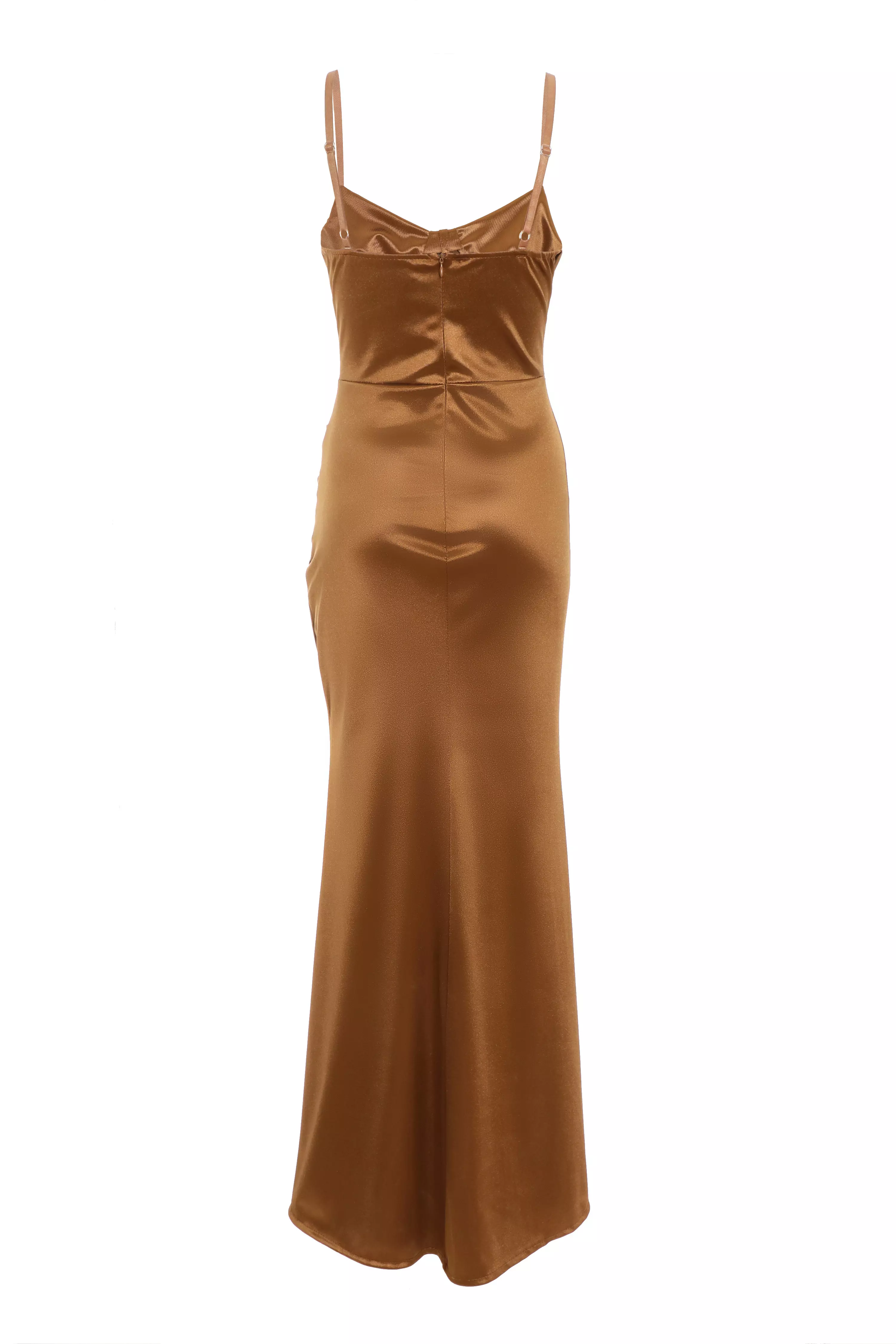 Bronze Satin Corset Wrap Maxi Dress