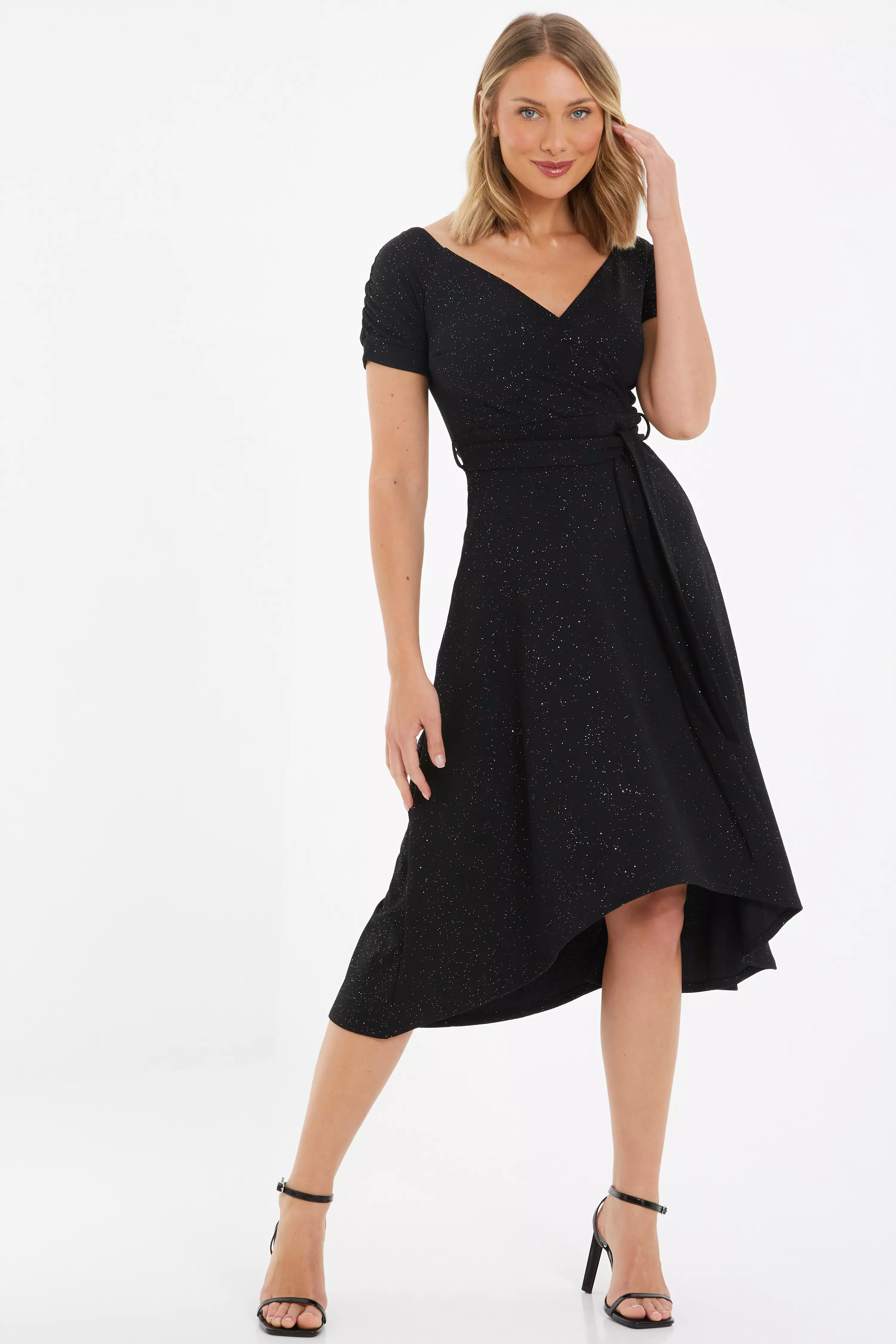 Black Bardot Dip Hem Midi Dress