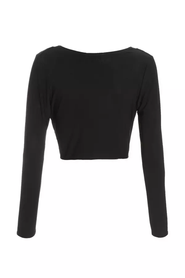 Black Ruched Cowl Neck Top