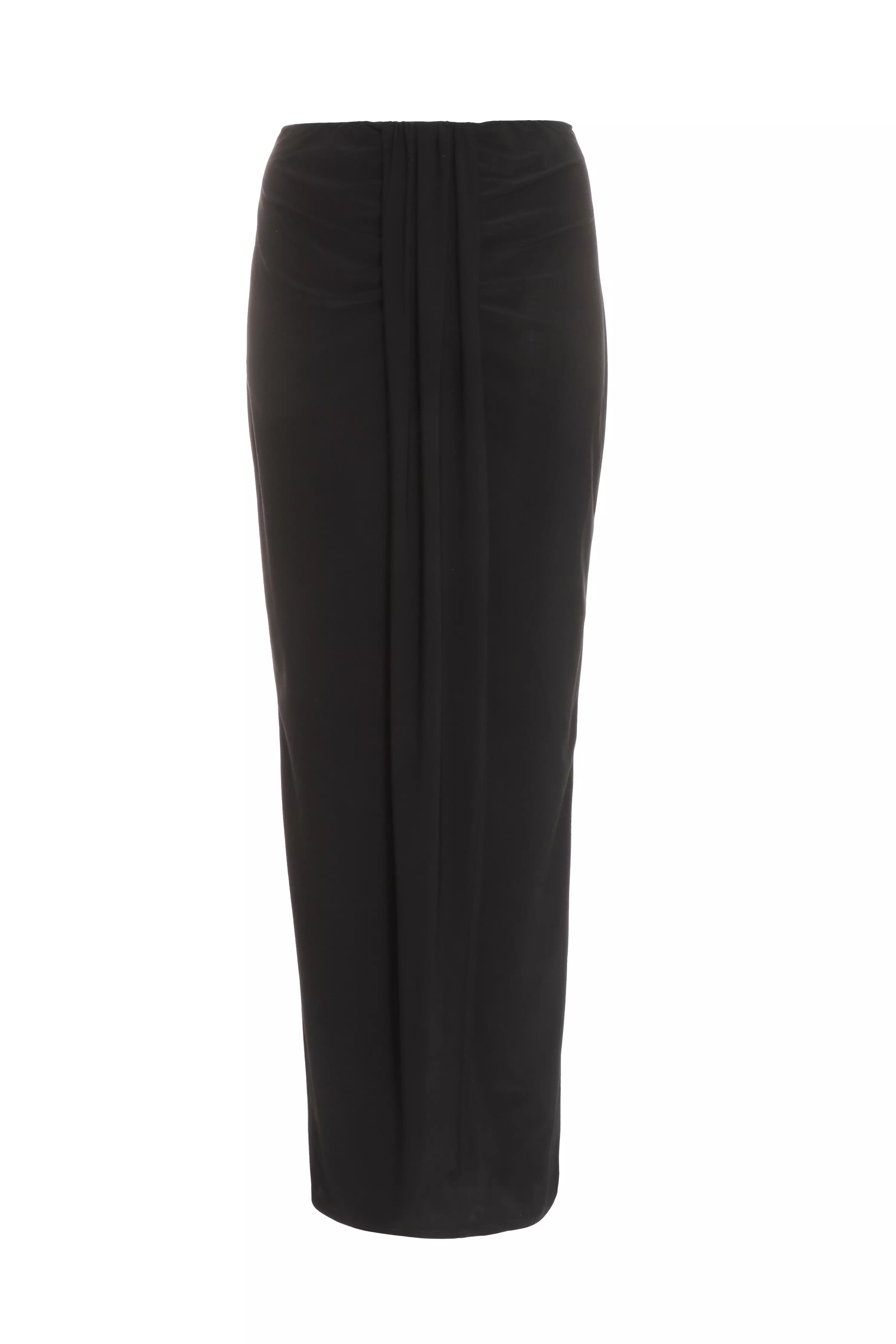 Black Ruched Split Maxi Skirt