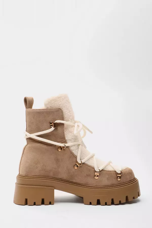 Taupe Lace Up Chunky Boots