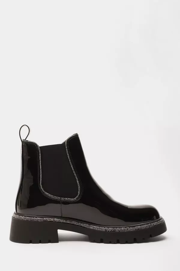 Black Patent Faux Leather Chelsea Boots