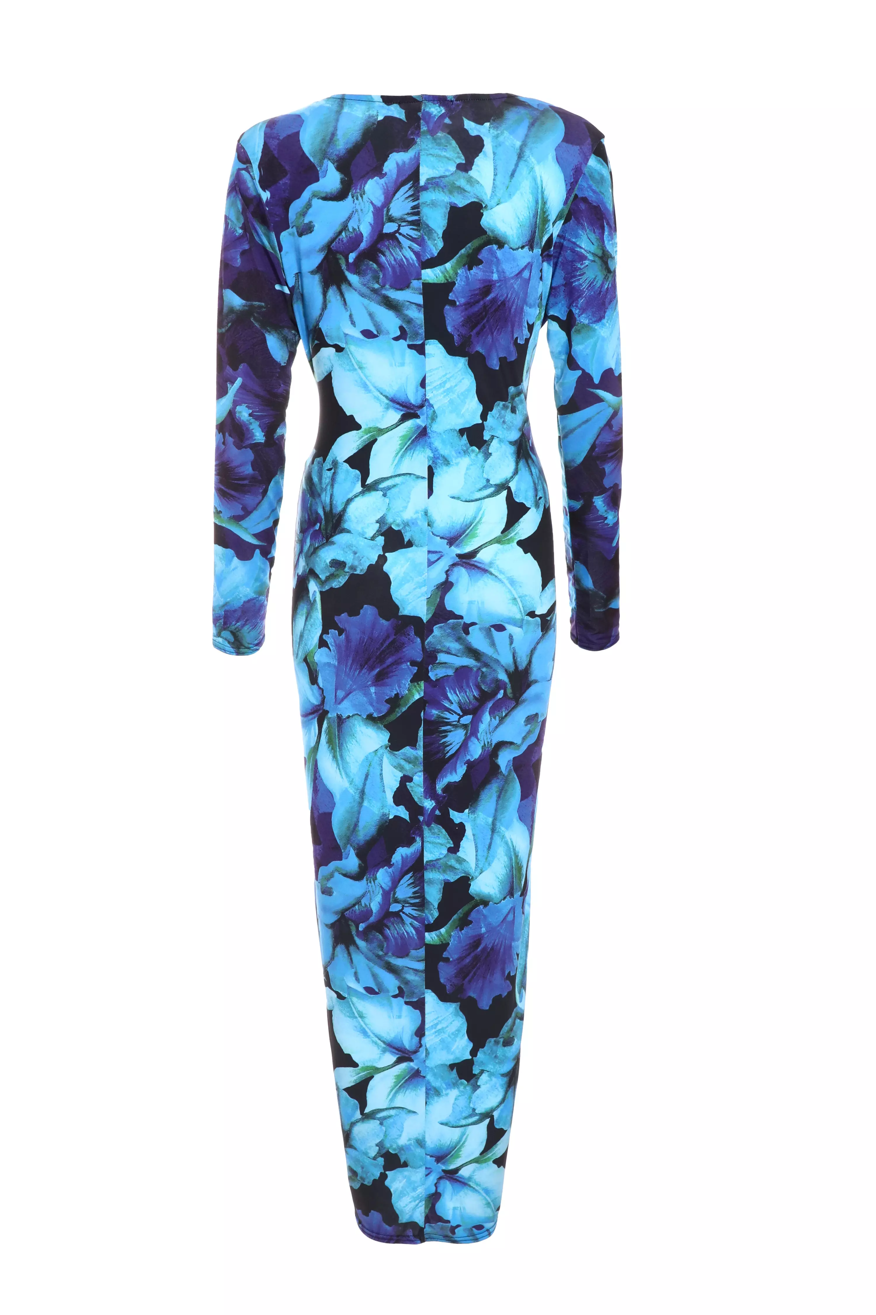 Blue Floral Ruched Maxi Dress
