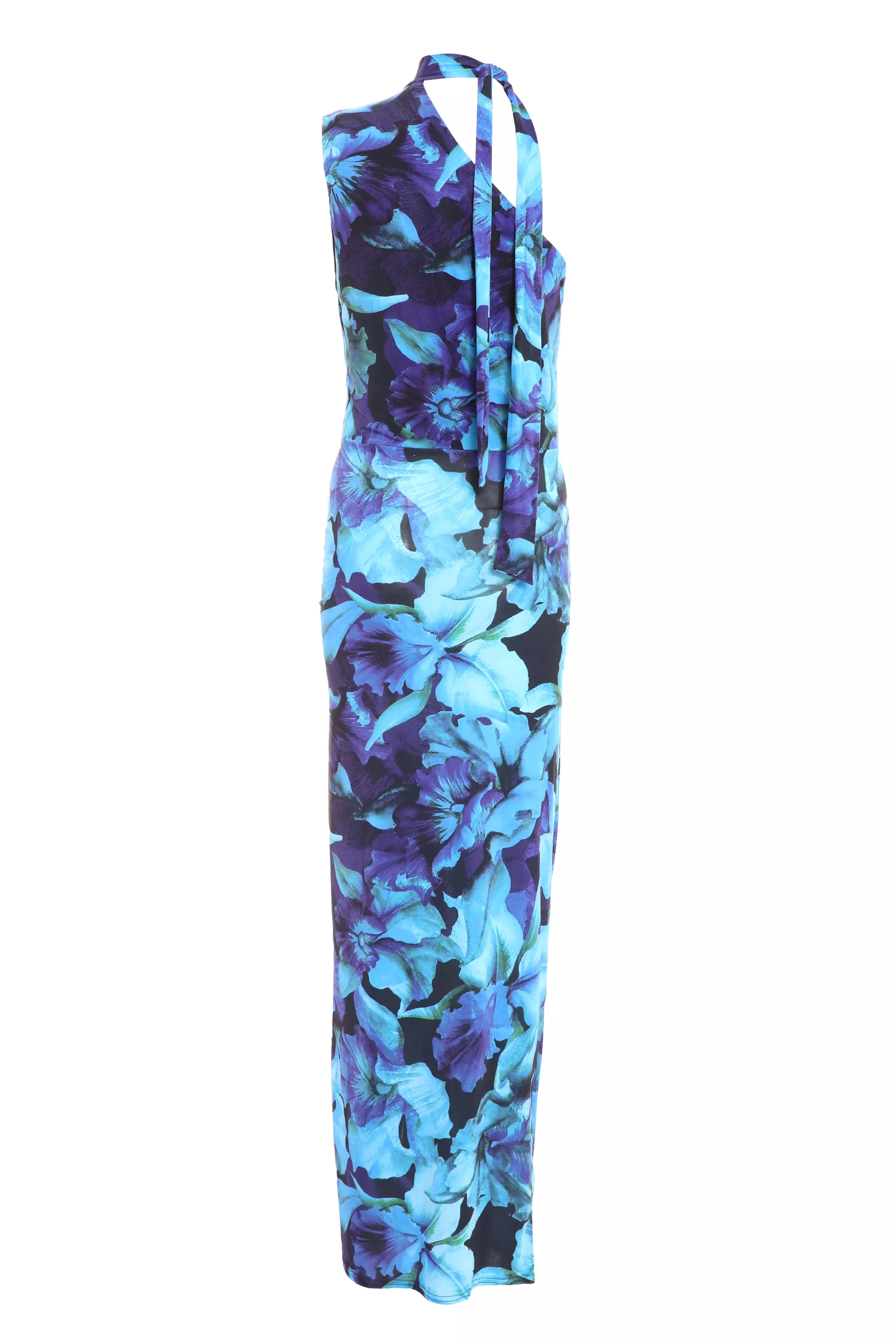 Blue Floral Asymmetric Maxi Dress