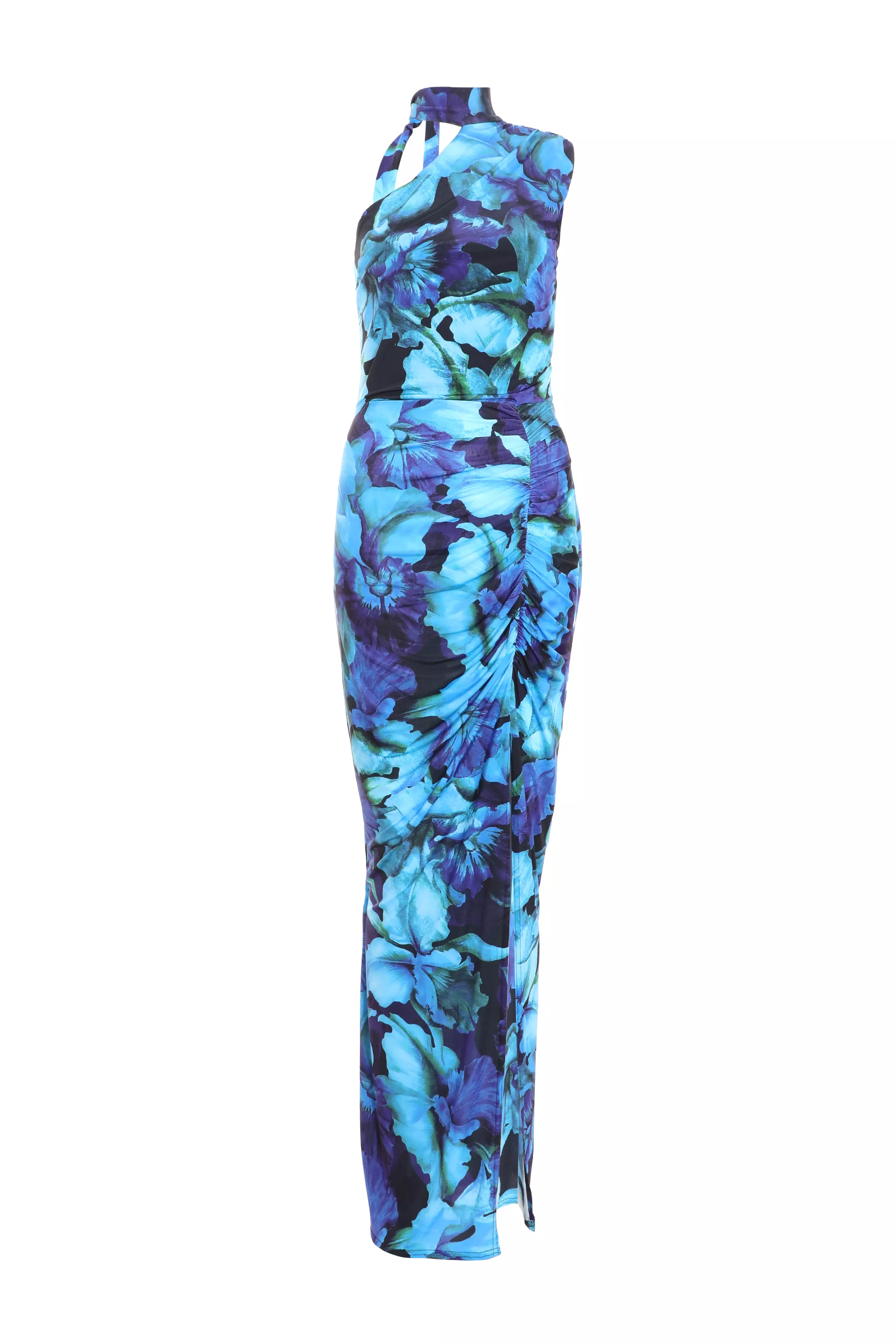 Blue Floral Asymmetric Maxi Dress