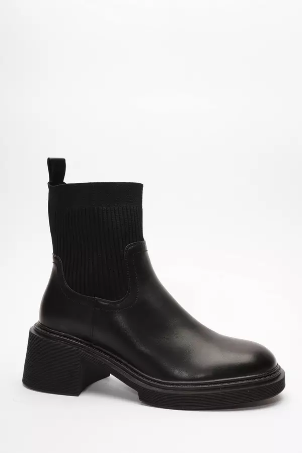 Black Faux Leather Sock Boots