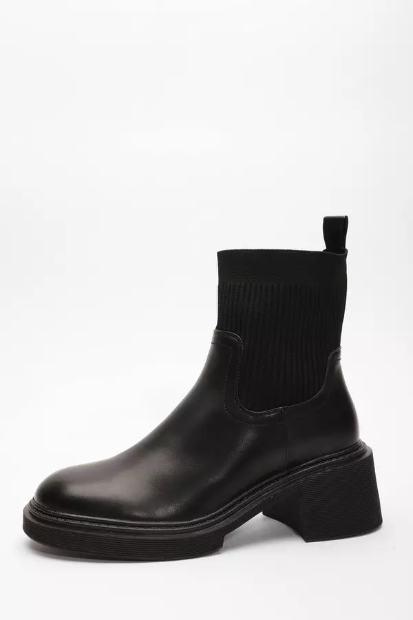 Black Faux Leather Sock Boots