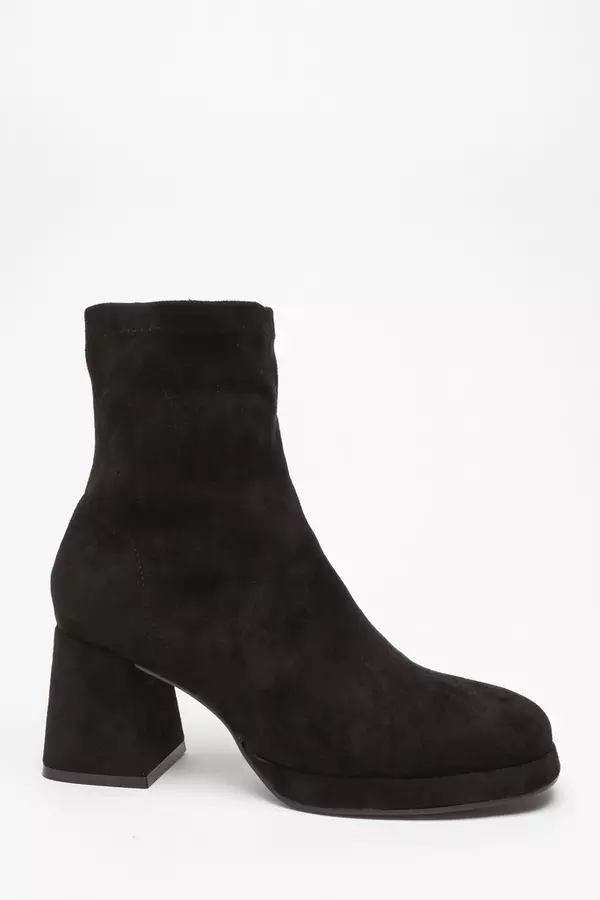Black Faux Suede Heeled Sock Boot