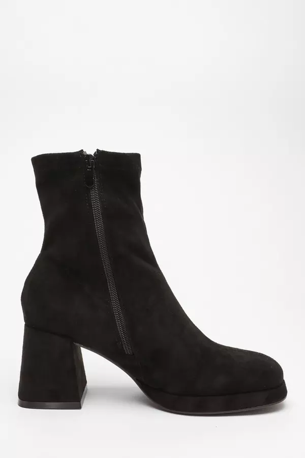 Black Faux Suede Heeled Sock Boot