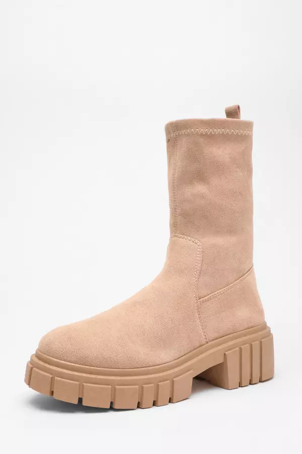 Taupe Faux Suede Chunky Sock Boots