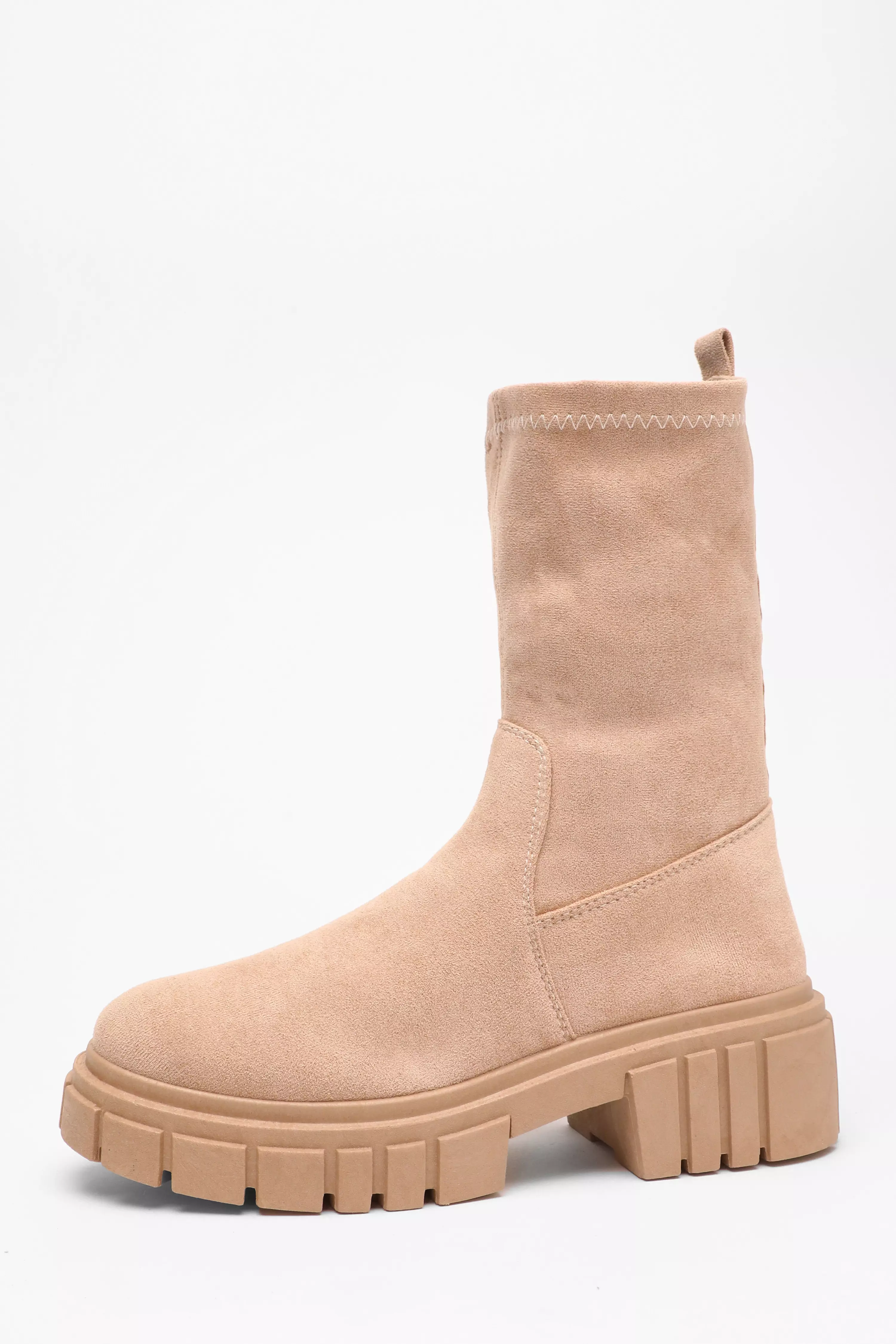 Taupe Faux Suede Chunky Sock Boots