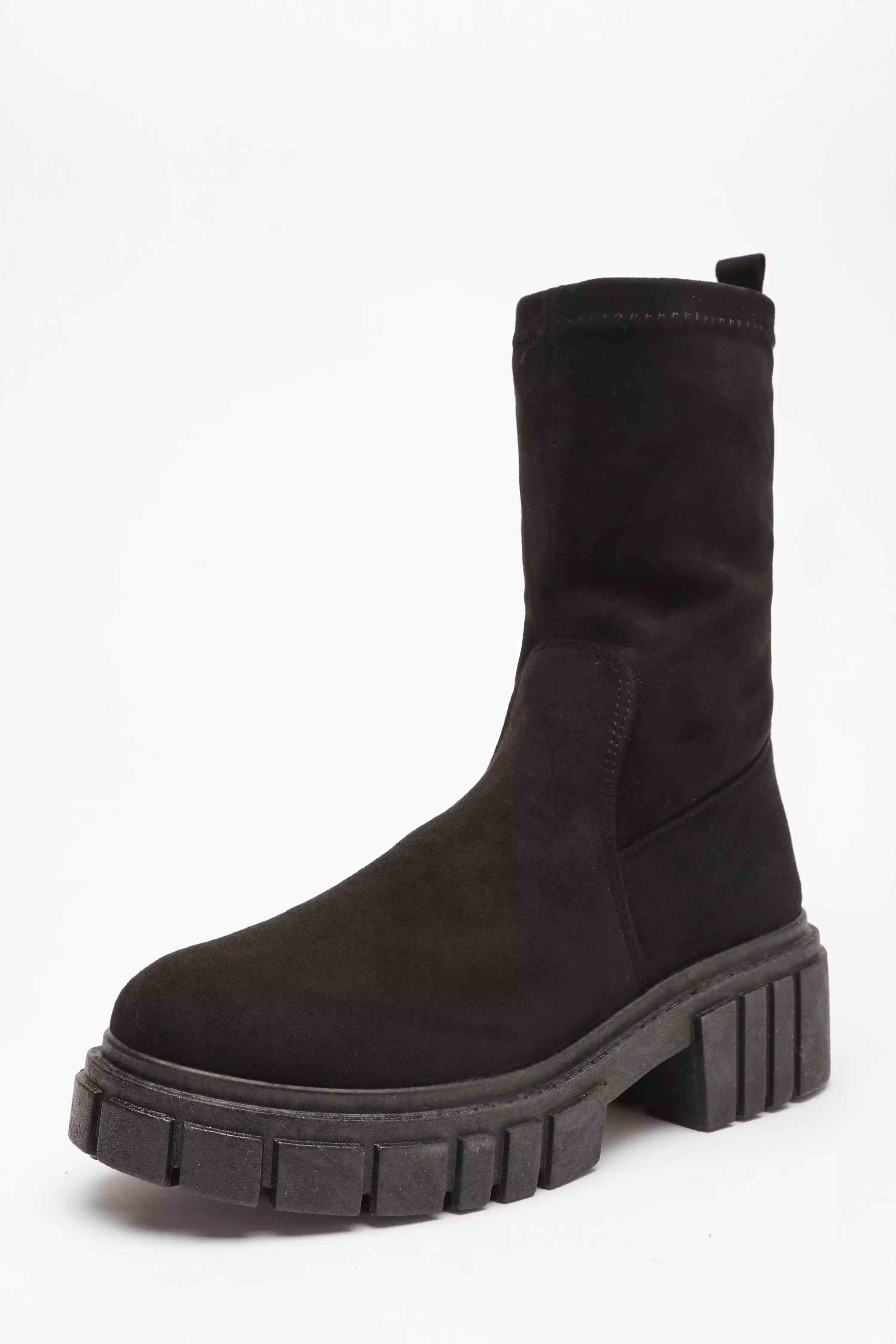 Black Faux Suede Chunky Sock Boots