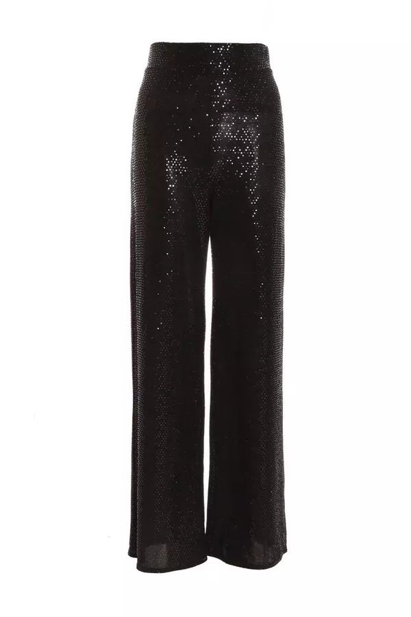 Black Sequin High Waist Palazzo Trousers