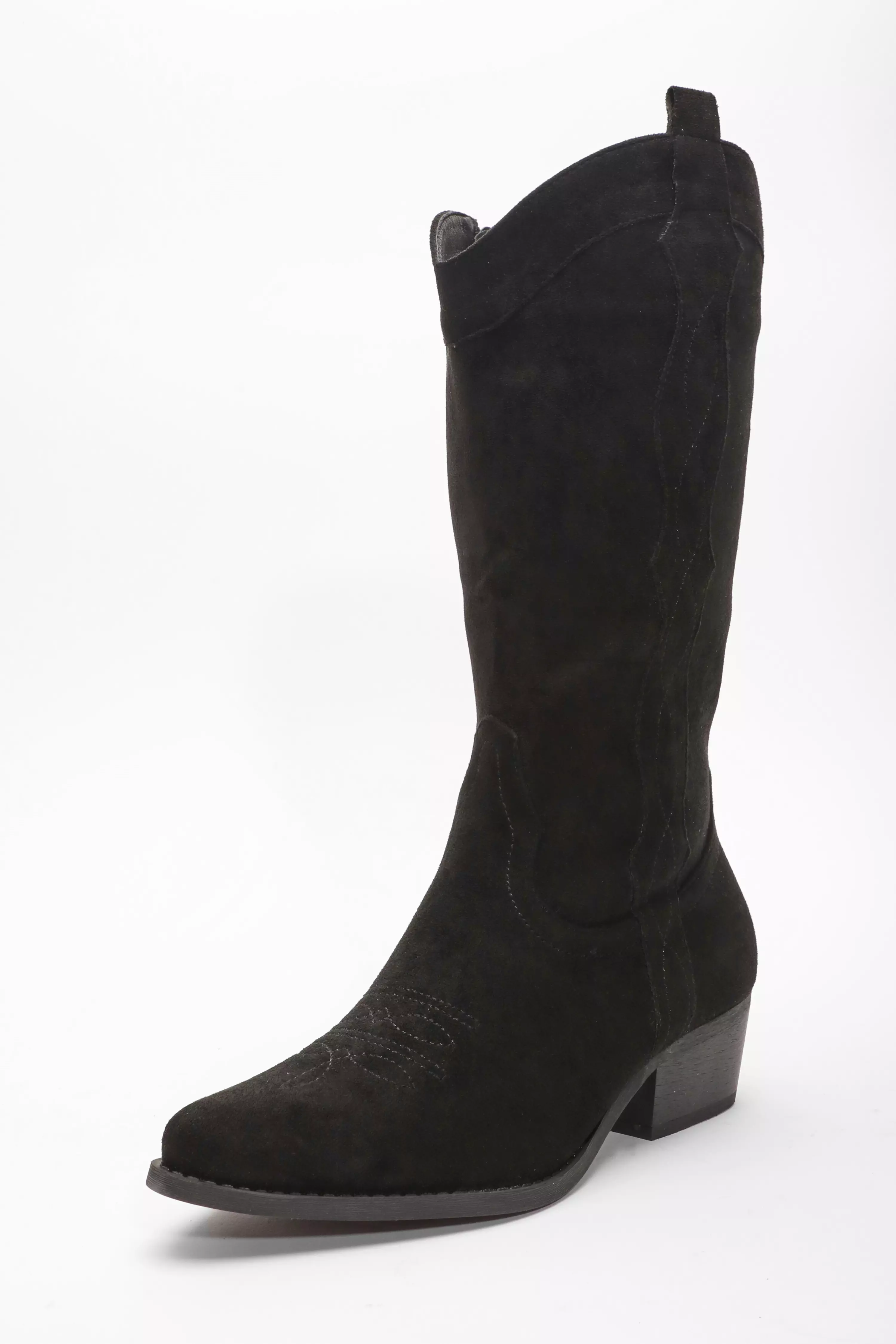 Black Faux Suede Western Boots
