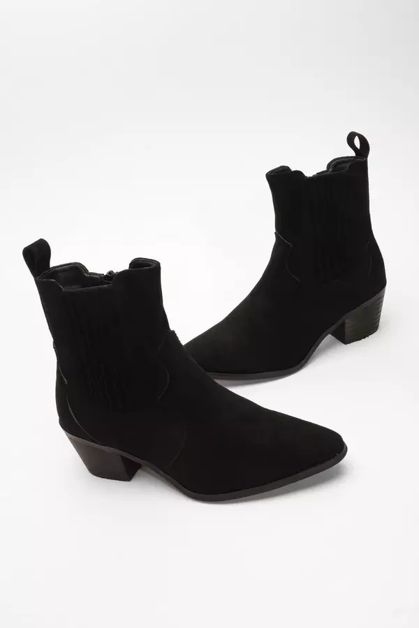 Black Faux Suede Western Ankle Boots