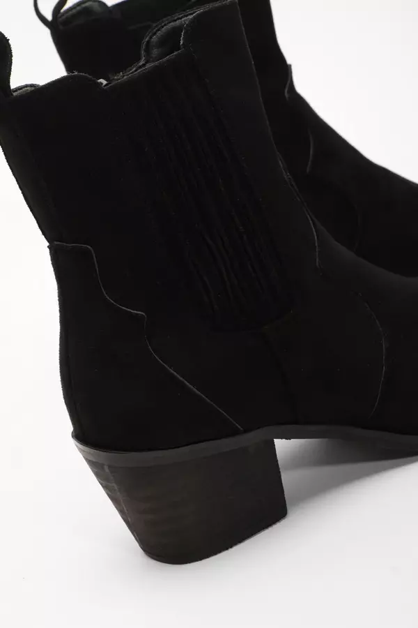 Black Faux Suede Western Ankle Boots
