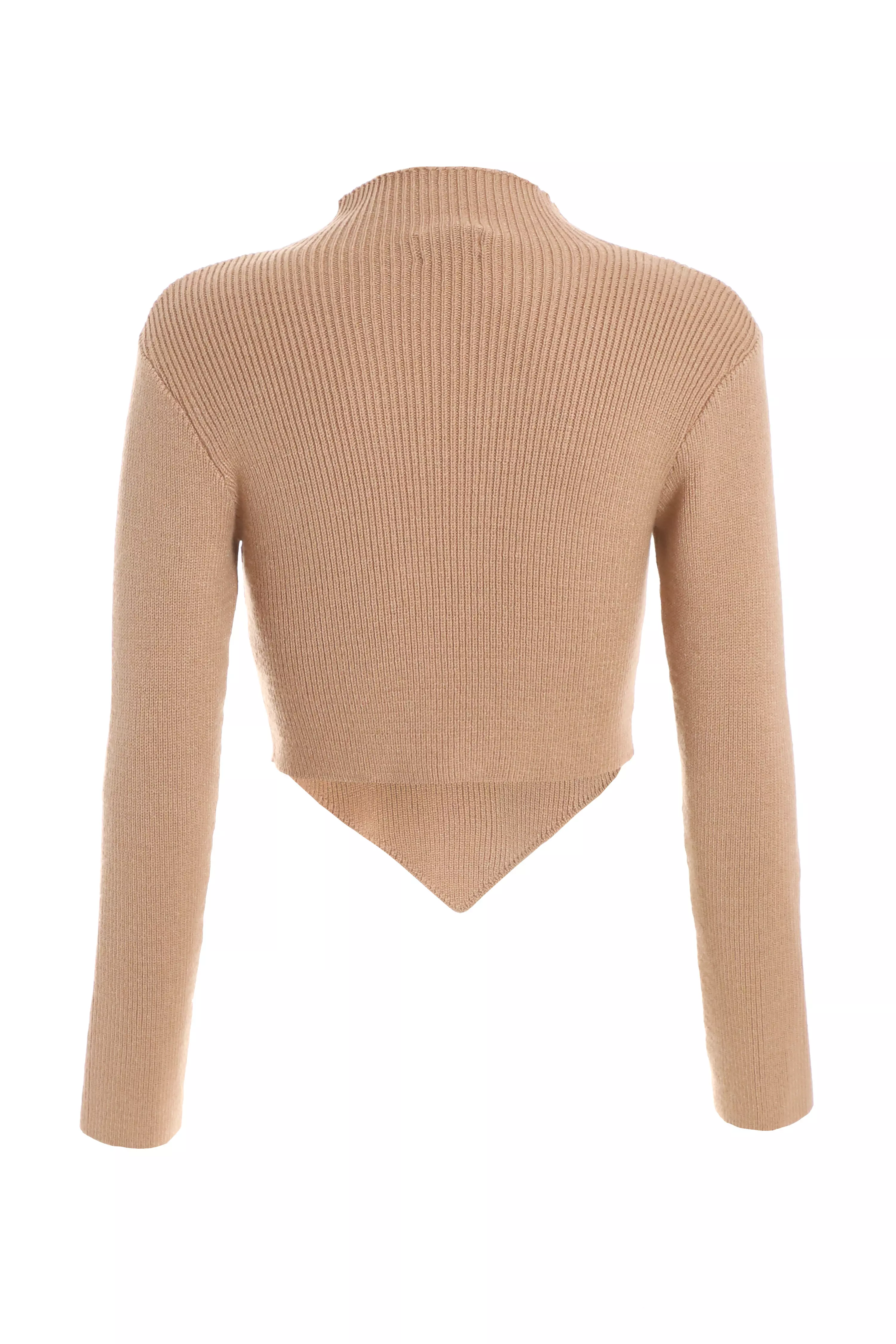 Camel Knitted Turtle Neck Crop Jumper