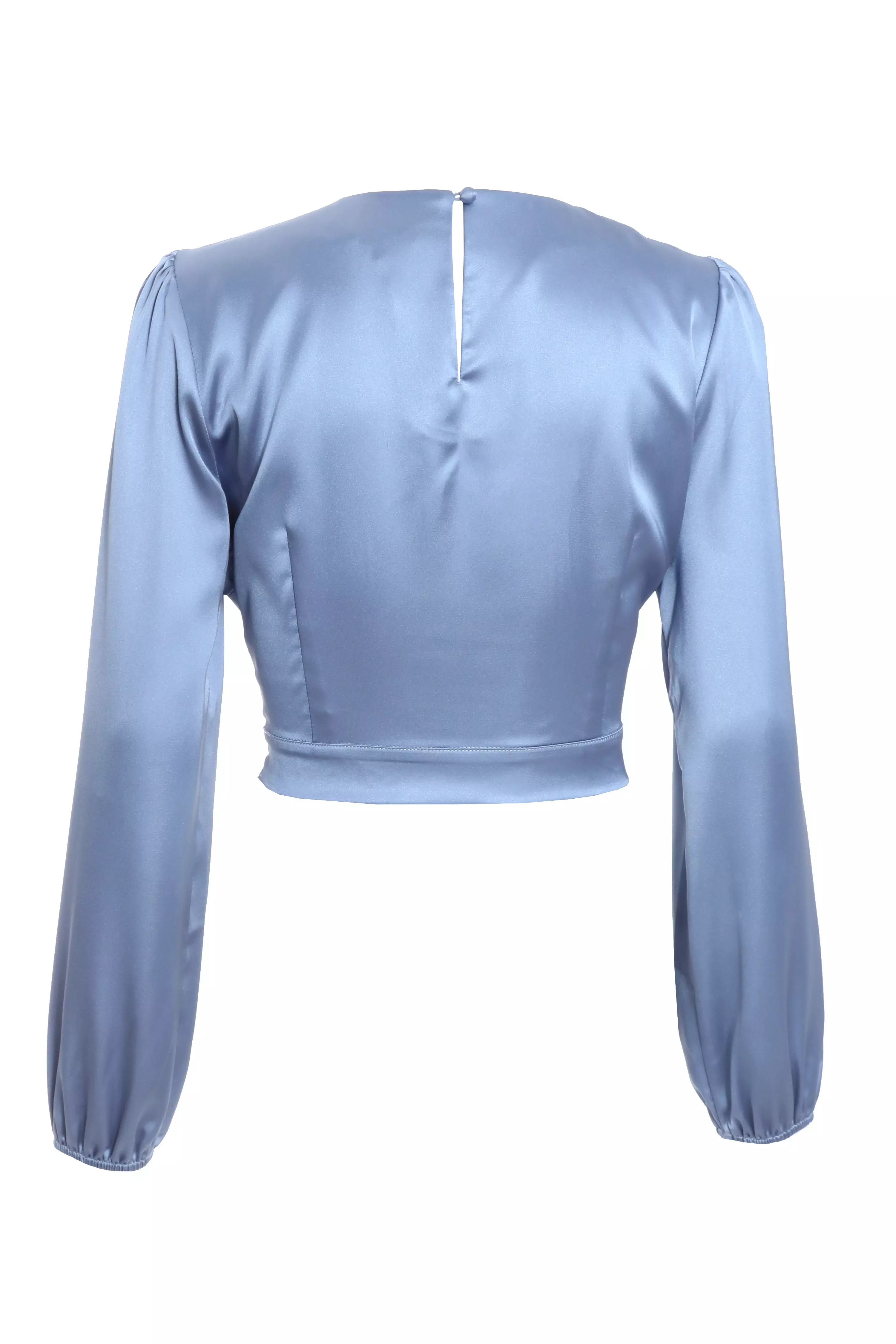 Blue Satin Twist Neck Crop Top