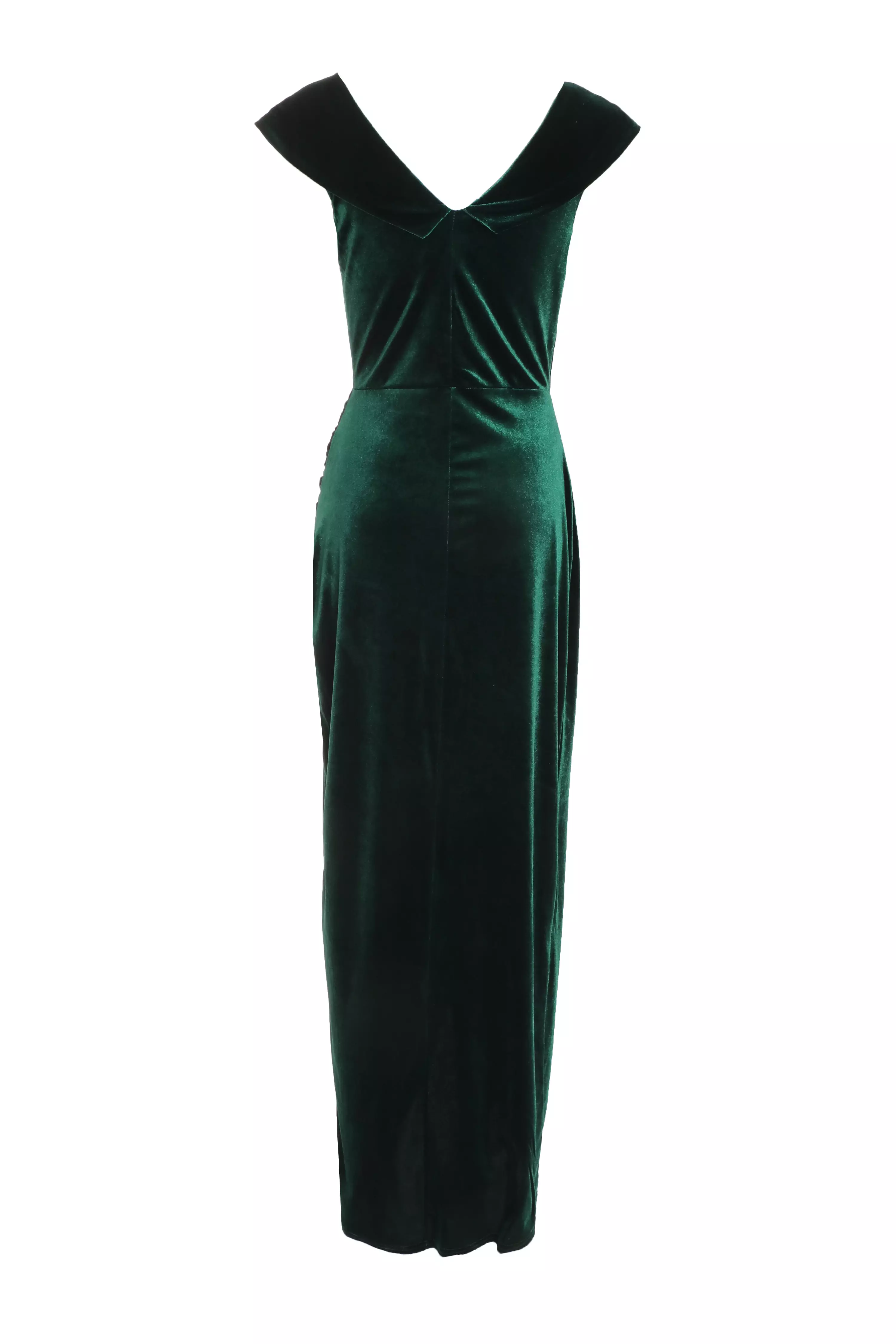 Bottle Green Velvet Ruched Maxi Dress