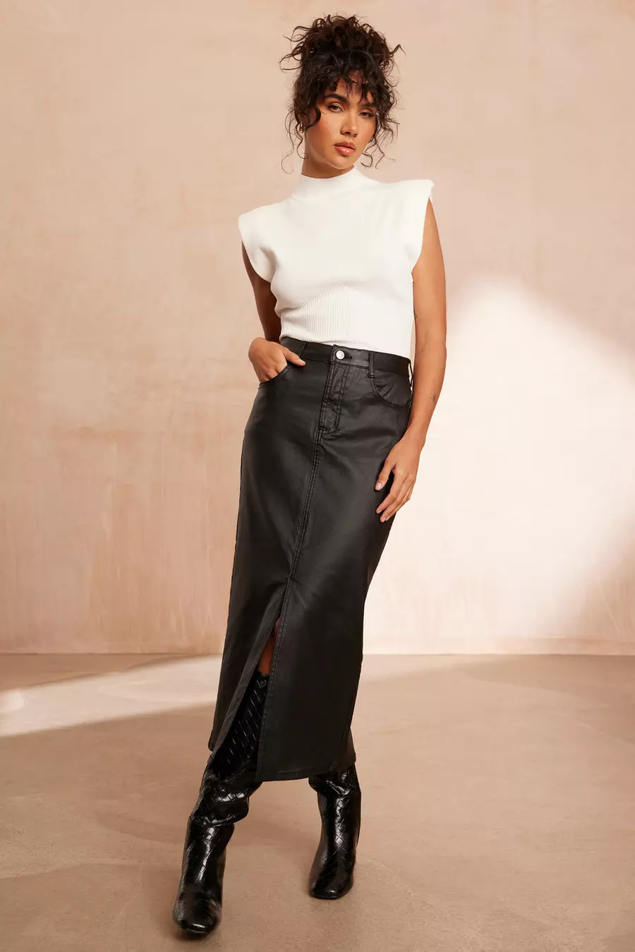 Midi skirt faux leather pencil skirt best sale