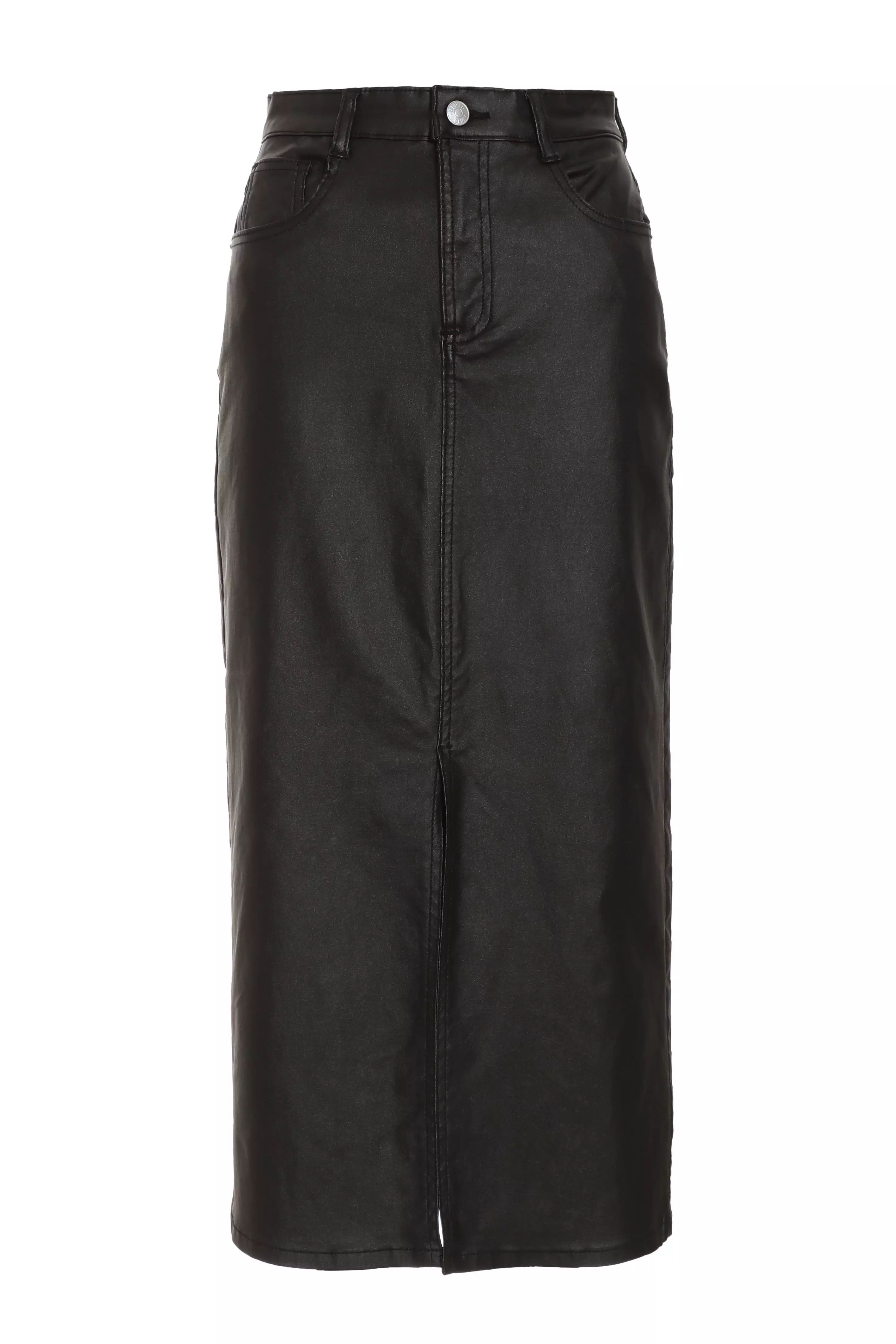 Black Faux Leather Midi Skirt